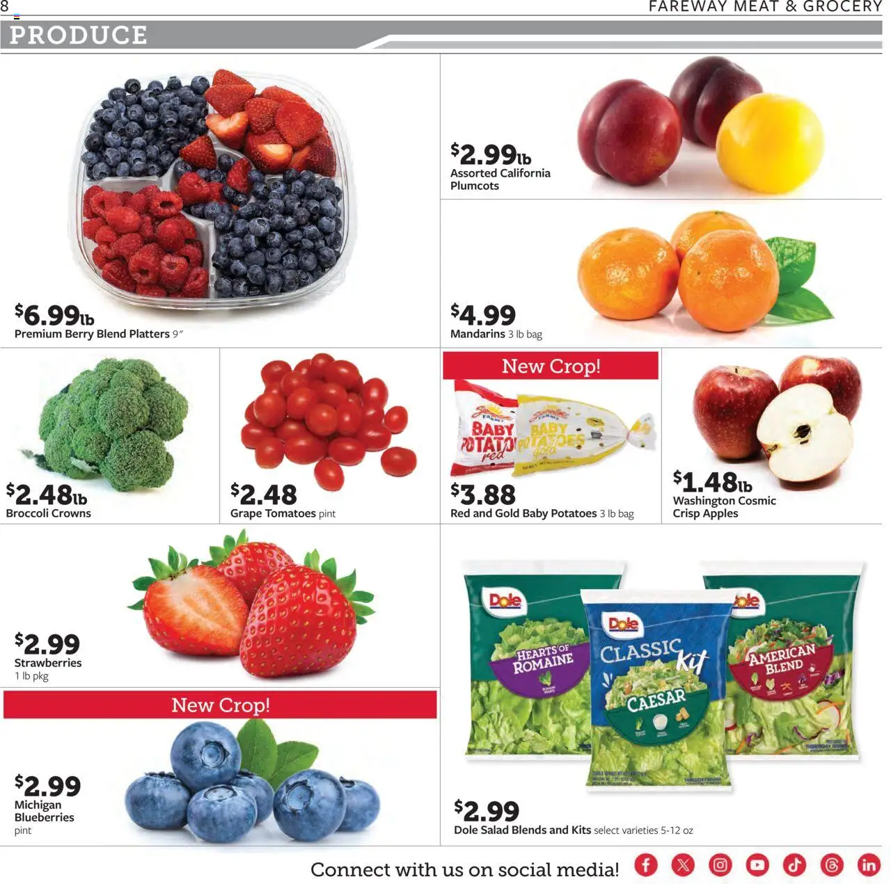 Fareway Weekly Ad - valid from 04.08.2025 | Page: 8 | Products: Crowns, Strawberries, Potatoes, Bag
