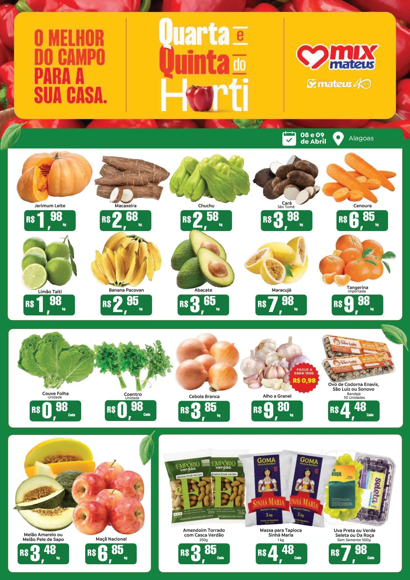Mateus Folheto - válido de 08.04.2026 | Página: 1 | Produtos: Melão, Alho, Cenoura, Couve