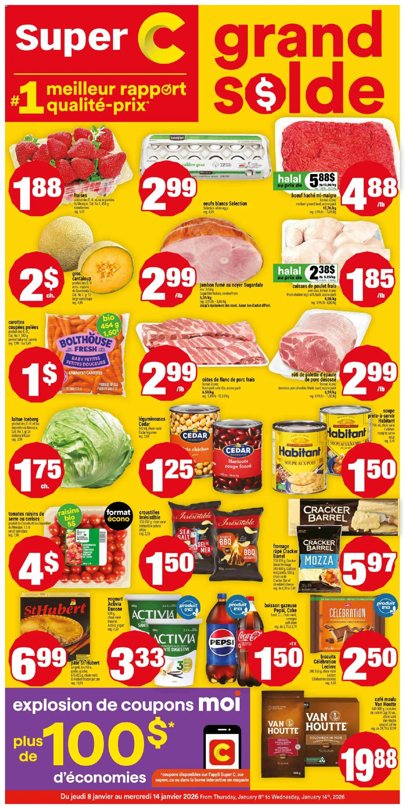 Super C flyer valid from 08.01.2026 | Page: 1 | Products: Cookies, Ham, Chicken, Pork
