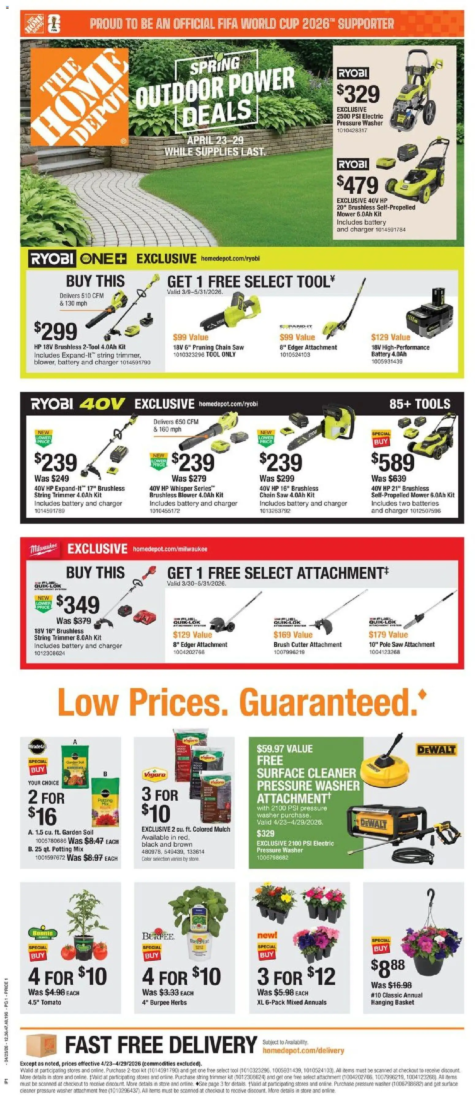 Home Depot Local Ad - valid from 23.04.2026 | Page: 1 | Products: Mower, Battery, Washer, Charger