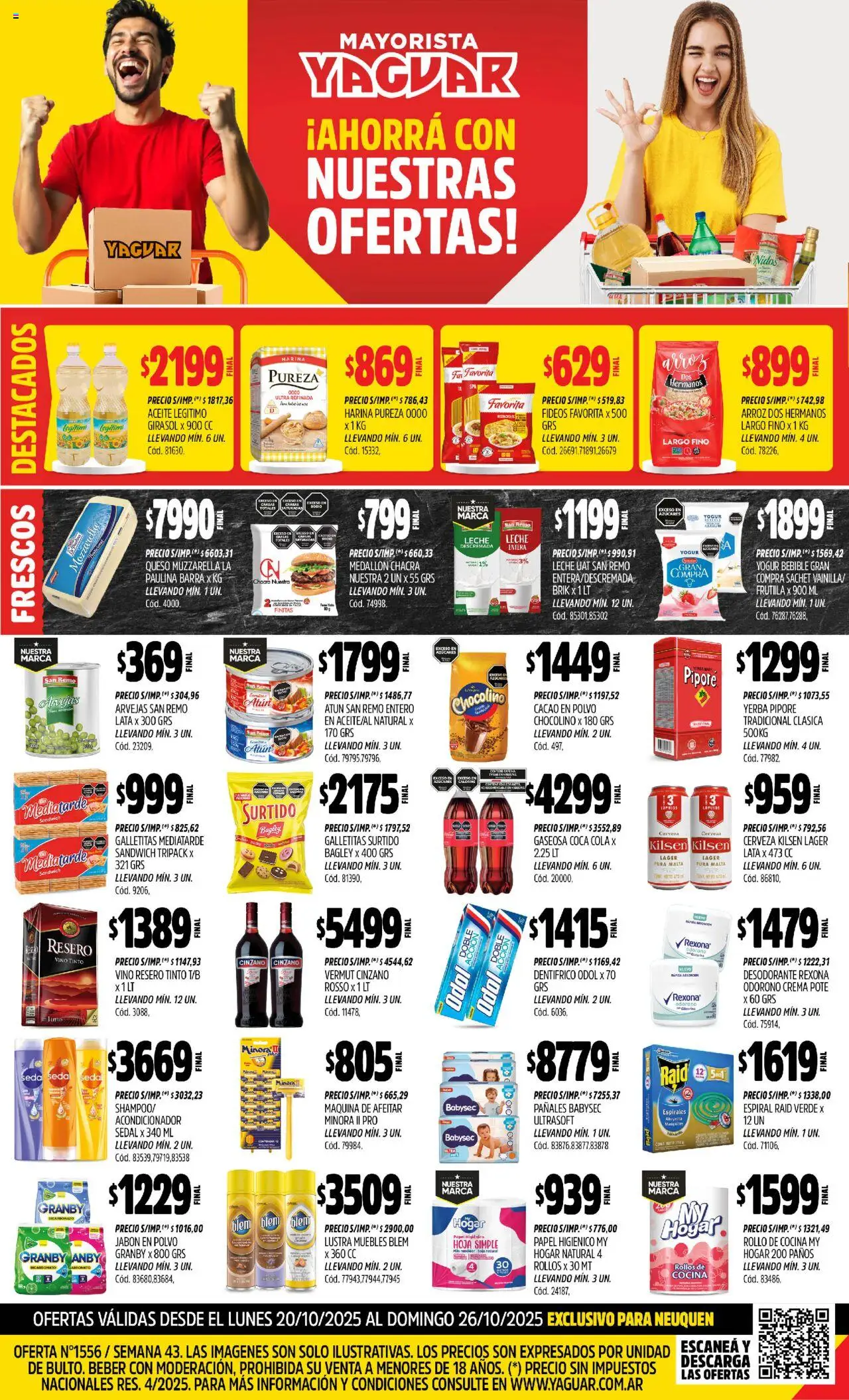 Yaguar - Neuquén │ válido desde el 20.10.2025 | Página: 1 | Productos: Papel higiénico, Muzzarella, Atún, Fideos