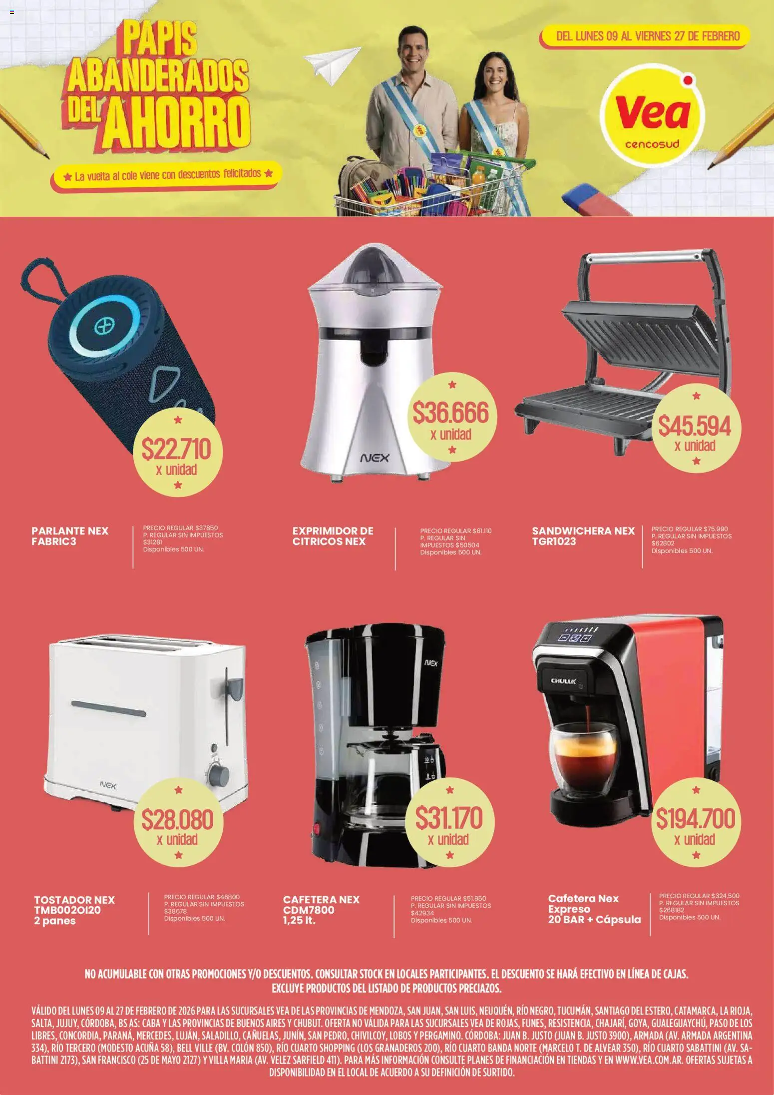 Vea - Oferta Nacional Vuelta al Cole │ válido desde el 09.02.2026 | Página: 10 | Productos: Cafetera, Exprimidor, Sandwichera, Parlante