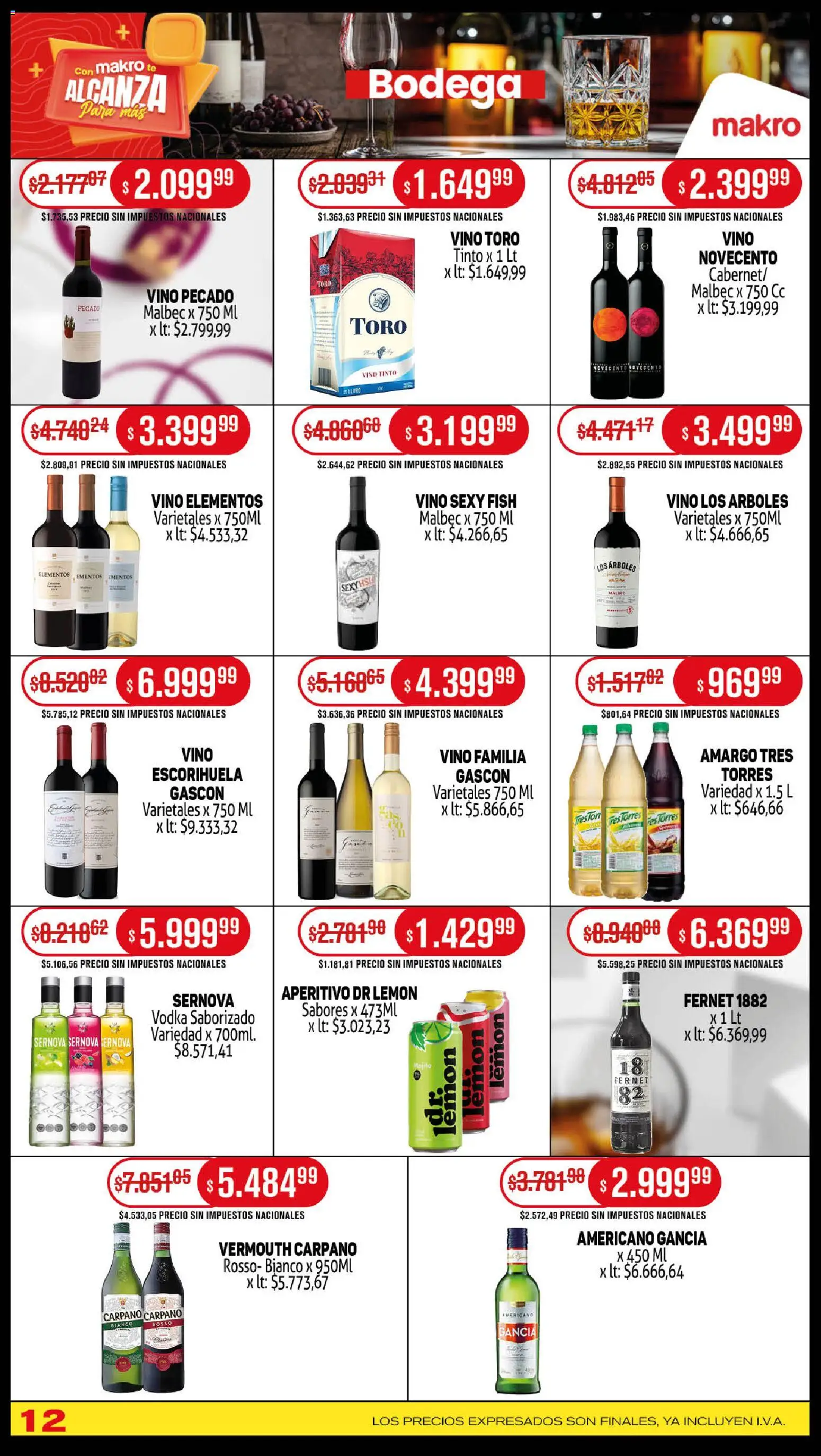 Makro ofertas │ válido desde el 23.10.2025 | Página: 12 | Productos: Vodka, Fernet, Vino, Té