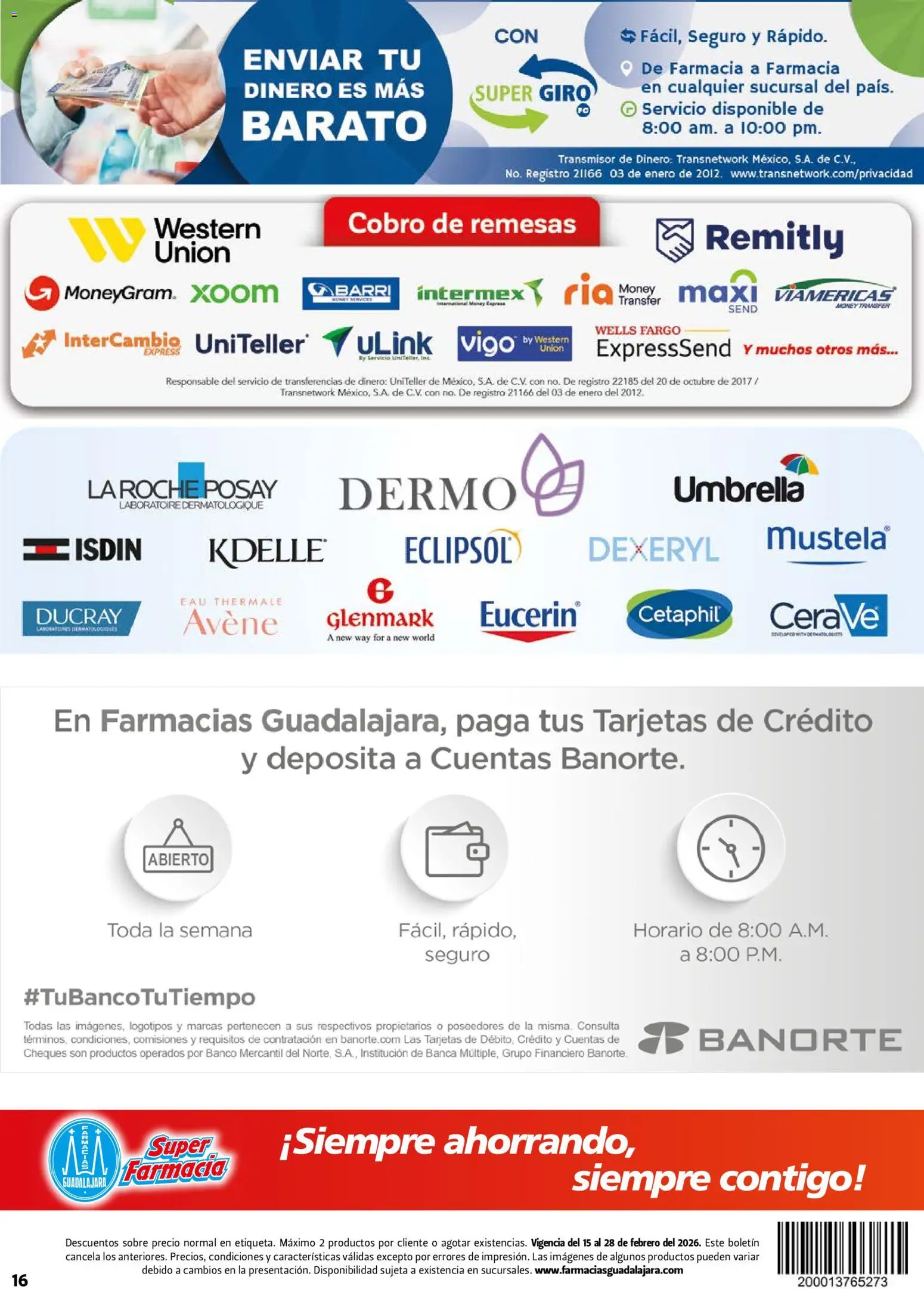 Nuevas ofertas de Farmacia Guadalajara válidas en toda la República Mexicana desde el 15.02.2026. ¡Encuentra las mejores ofertas en Farmacia Guadalajara catálogo! | Página: 16 | Productos: Banco, Sobre