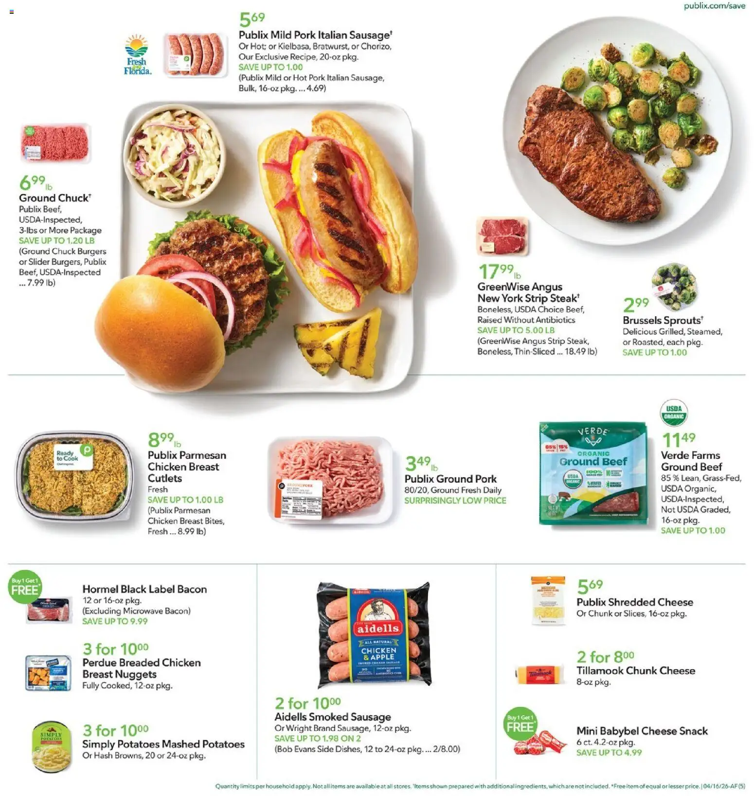 Publix Weekly Ad - valid from 15.04.2026 | Page: 5 | Products: Pork, Beef, Potatoes, Sausage