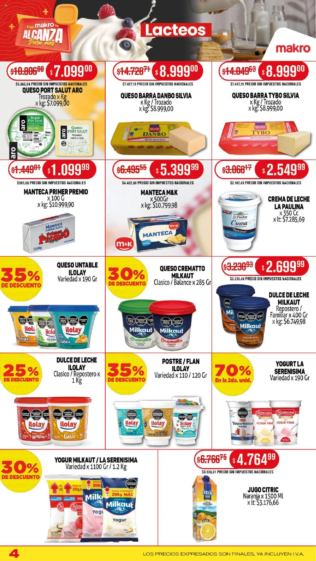 Makro - Ofertas │ válido desde el 11.09.2025 | Página: 4 | Productos: Dulce de leche, Leche, Queso, Jugo