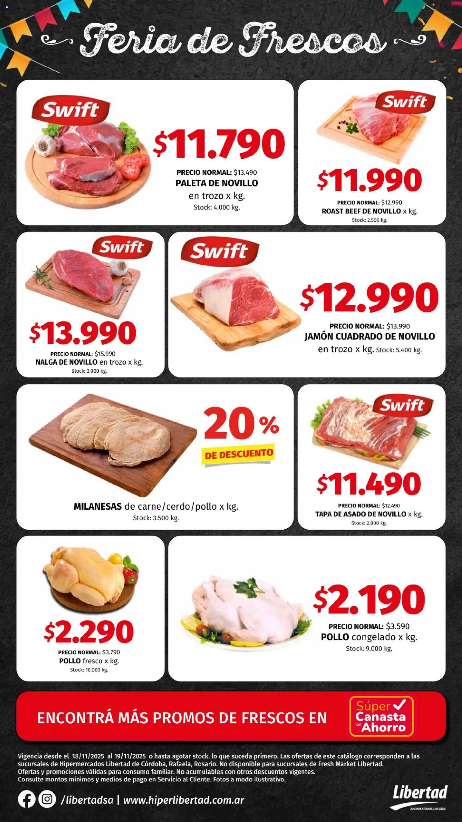 Hipermercado Libertad - Feria de Frescos │ válido desde el 18.11.2025 | Página: 2 | Productos: Pollo, Paleta, Jamón, Canasta
