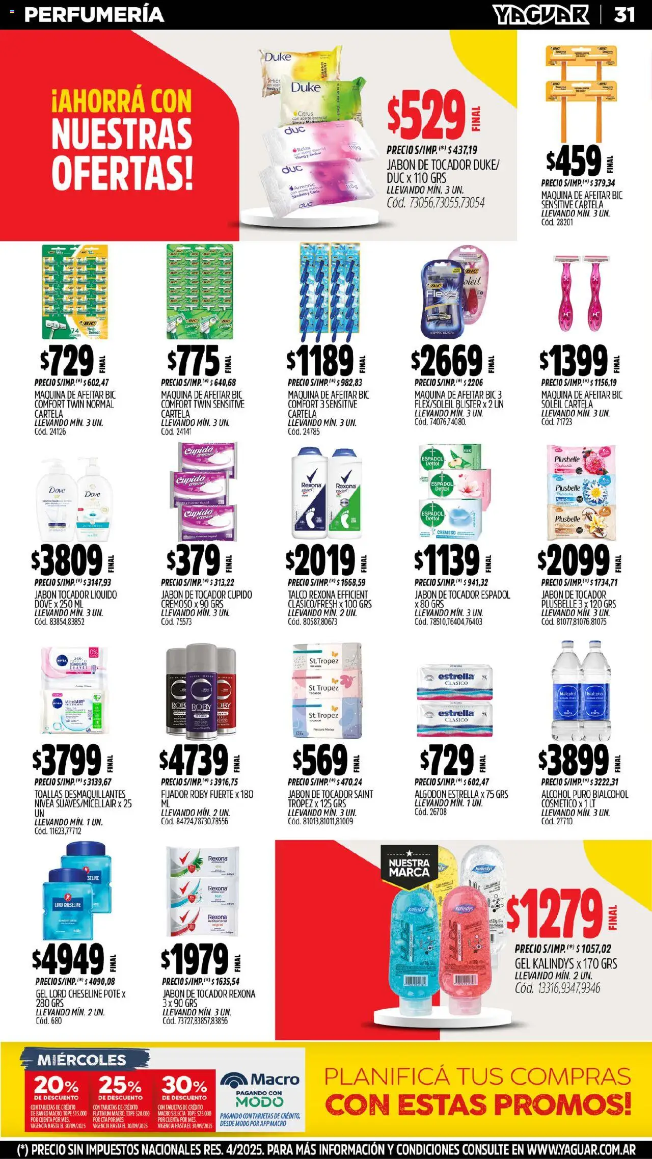 Yaguar - Salta │ válido desde el 01.09.2025 | Página: 32 | Productos: Banco, Toallas, Aceite, Té