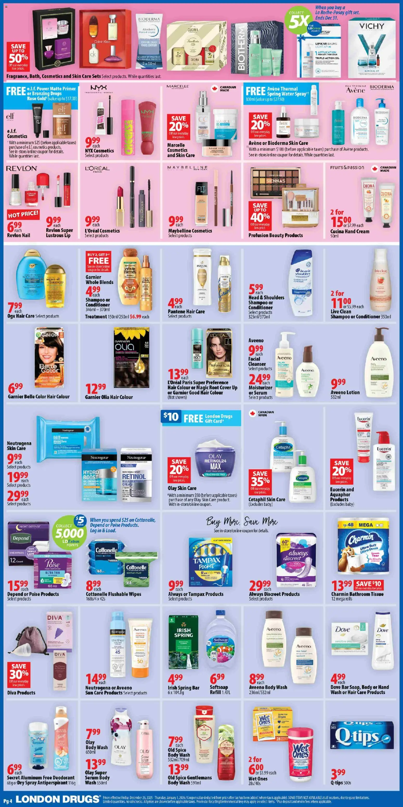 London Drugs flyer valid from 26.12.2025 | Page: 4 | Products: Cream, Conditioner, Body wash, Antiperspirant