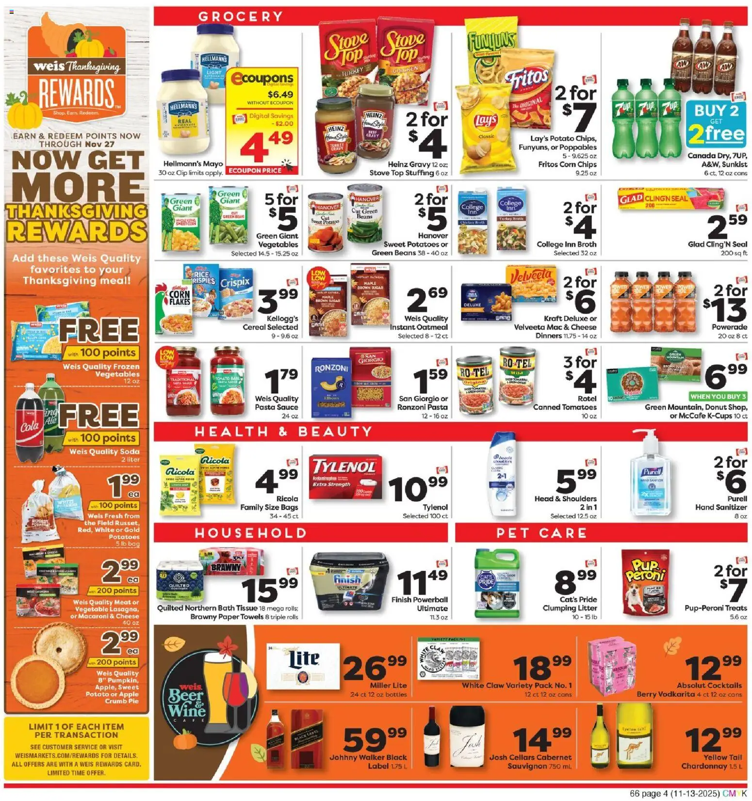 Weis Weekly Ad - valid from 13.11.2025 | Page: 4 | Products: Beef, Chips, Crumb Pie, Bag