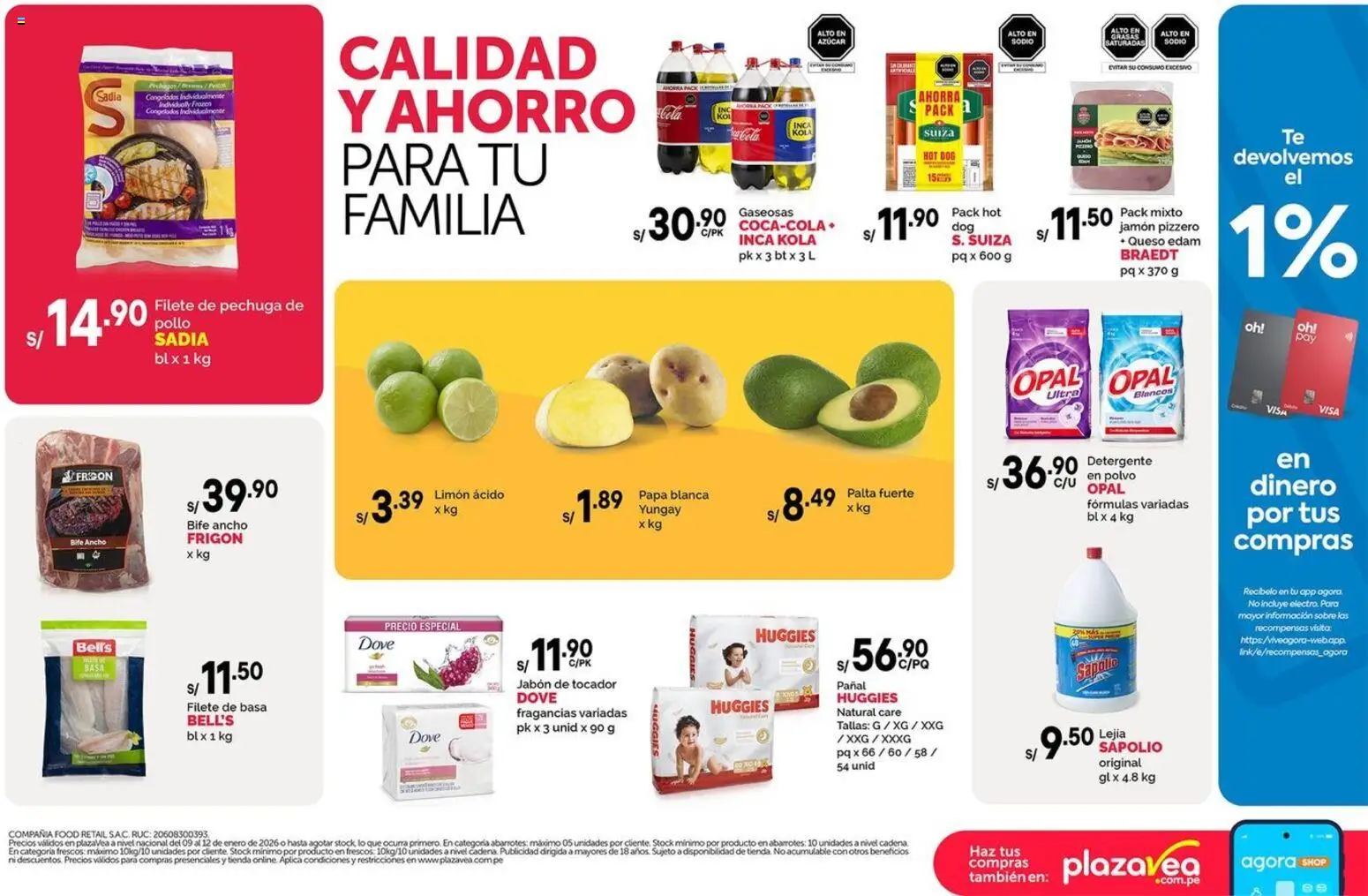 Catálogo Plaza Vea válido desde 09.01.2026 | Página: 2 | Productos: Detergente, Jamón, Gaseosas, Polvo