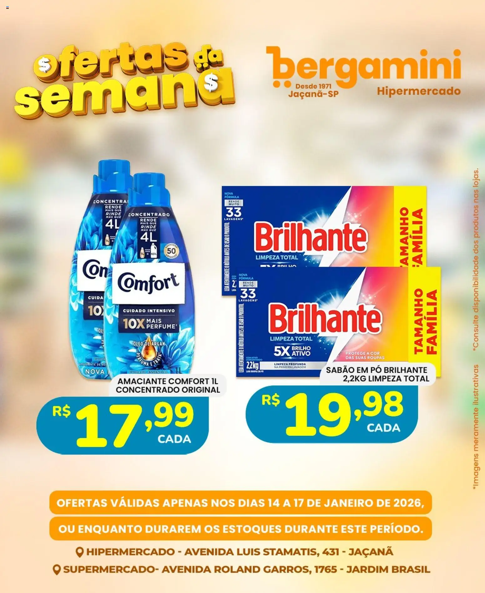 Supermercado Bergamini Folheto - válido de 14.01.2026 | Página: 8 | Produtos: Pó, Sabão em pó, Roupas, Amaciante