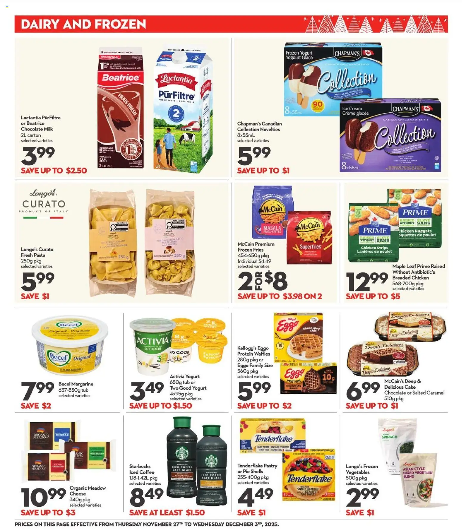 Longo's flyer valid from 27.11.2025 | Page: 16 | Products: Pasta, Ice cream, Milk, Chicken