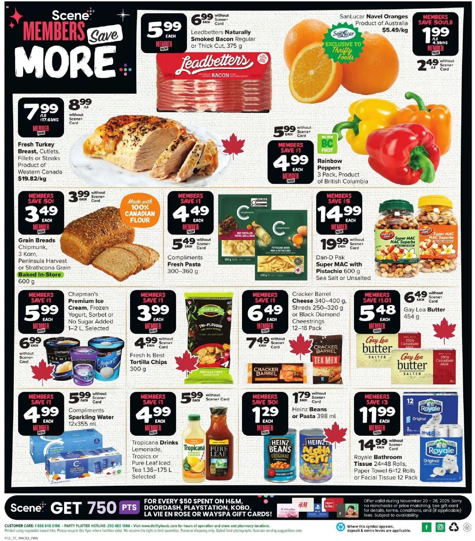 Thrifty Foods flyer valid from 20.11.2025 | Page: 2 | Products: Tea, Chips, Turkey, Yogurt