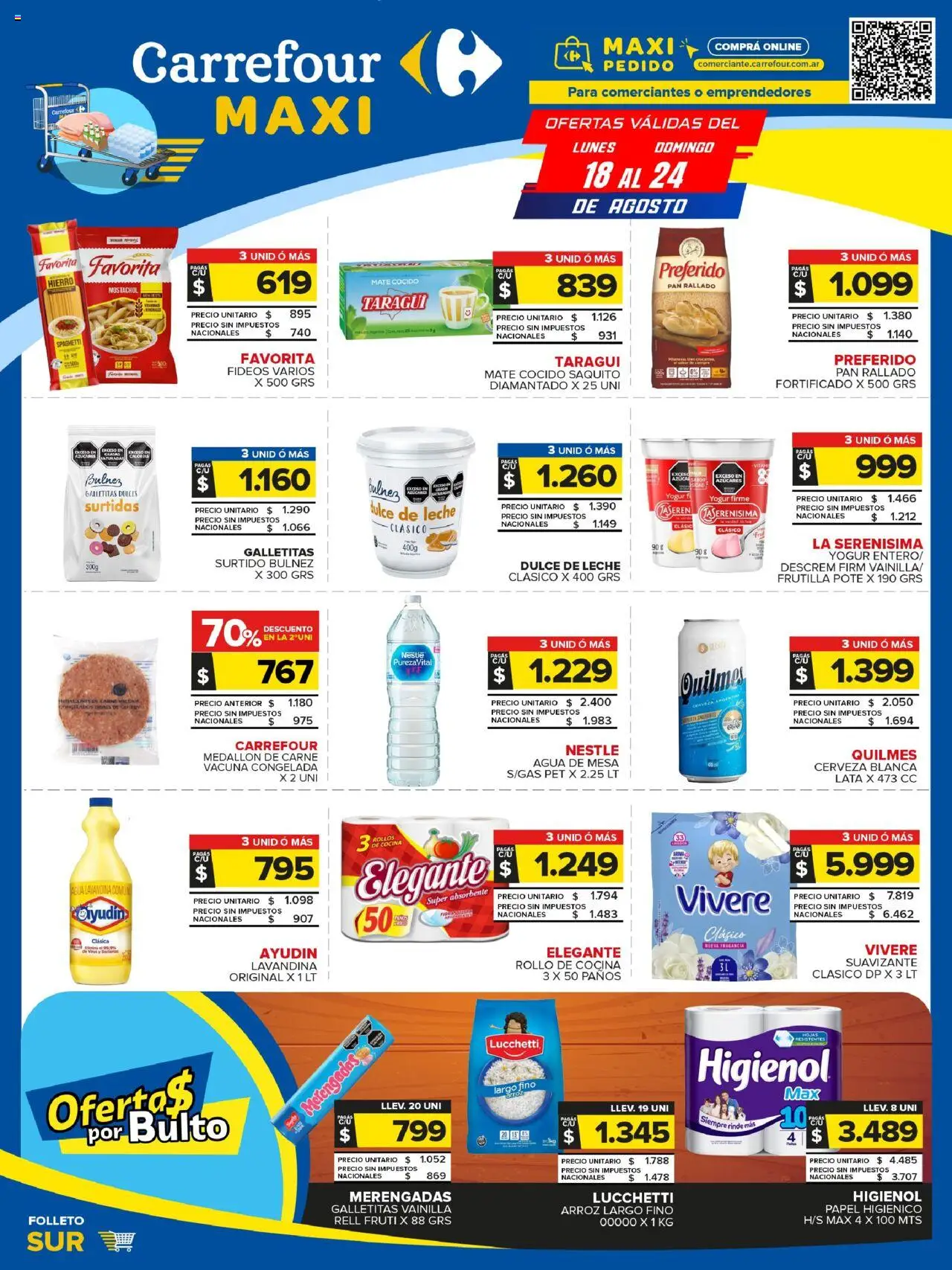 Carrefour Maxi catálogo - Chubut │ válido desde el 18.08.2025 | Página: 1 | Productos: Papel higiénico, Lavandina, Pan, Arroz