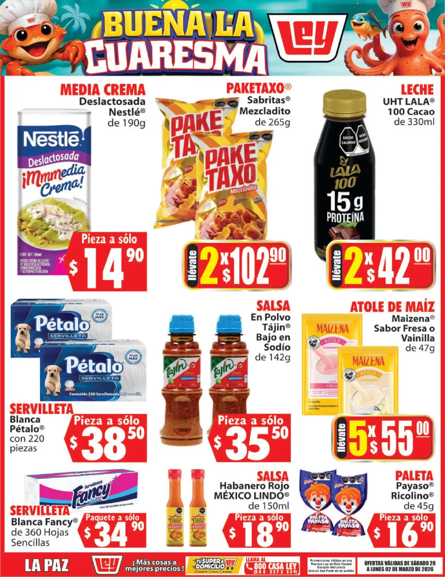 Nuevas ofertas de Casa Ley válidas en toda la República Mexicana desde el 28.02.2026. ¡Encuentra las mejores ofertas en Casa Ley folleto Buena la Cuaresma! | Página: 8 | Productos: Fresa, Crema, Leche, Servilletas