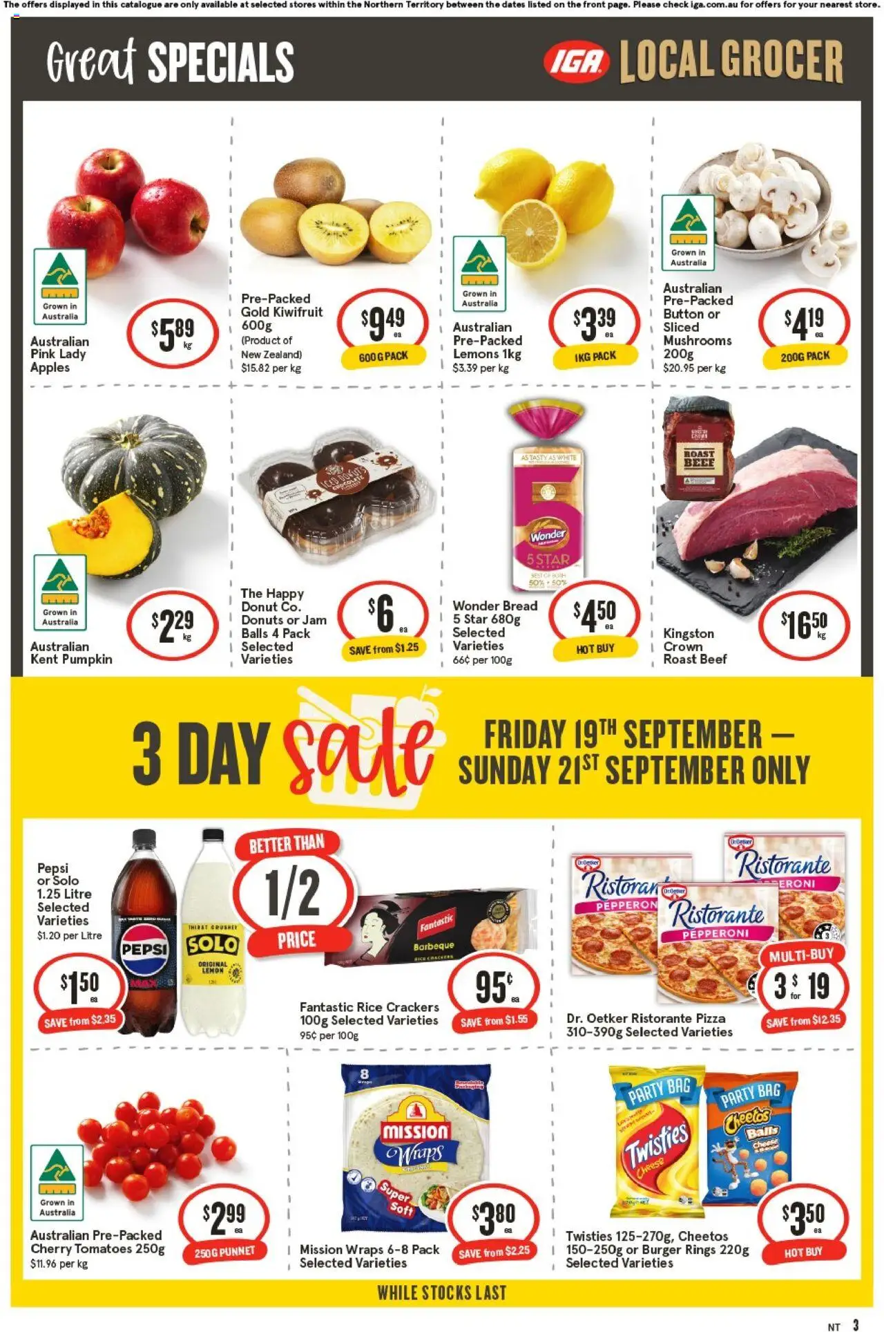 IGA catalogue - valid from 17.09.2025 | Page: 3 | Products: Cheese, Pizza, Rice, Kiwifruit