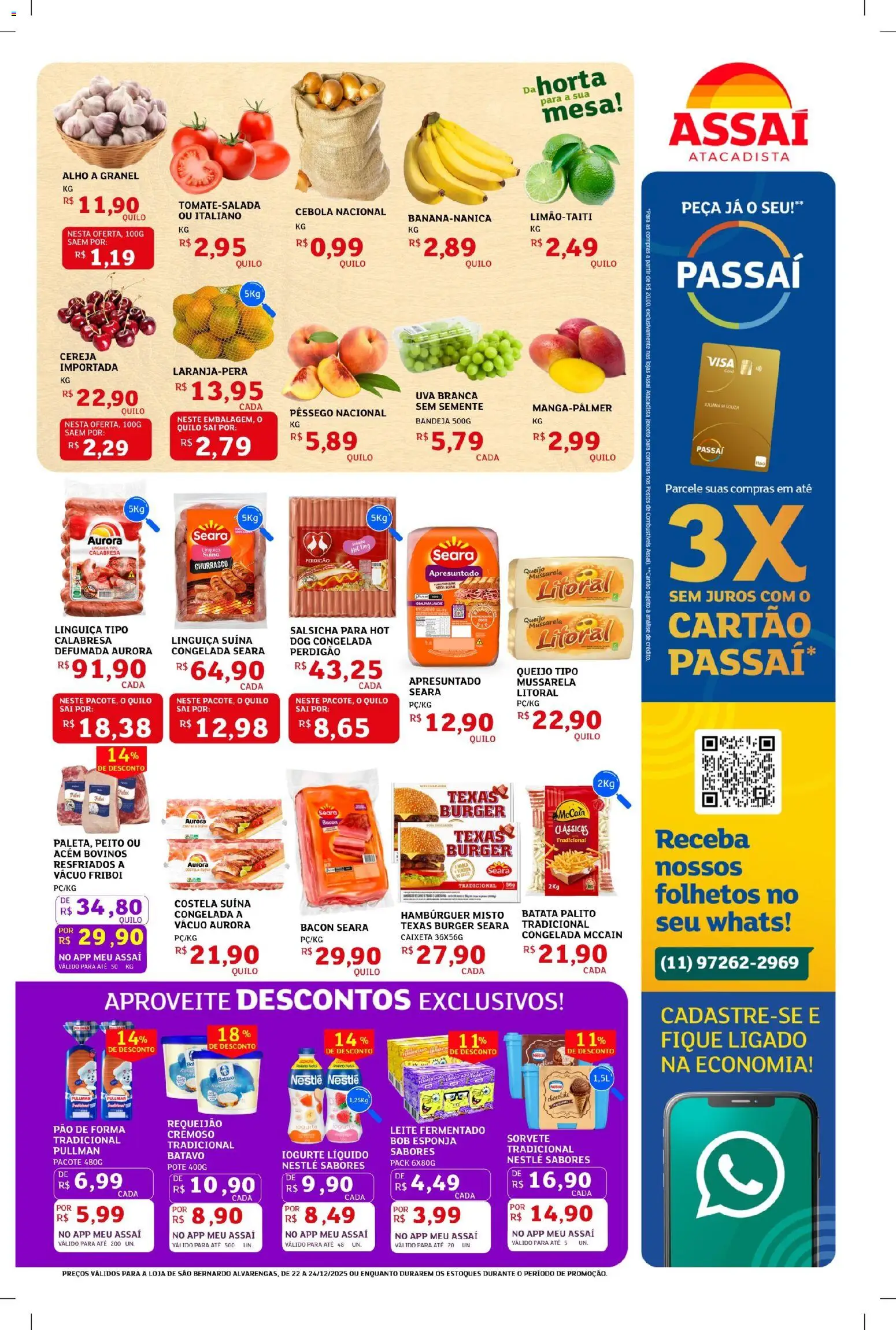 Assaí Atacadista Folheto - válido de 22.12.2025 | Página: 3 | Produtos: Pêssego, Acém, Iogurte, Batata