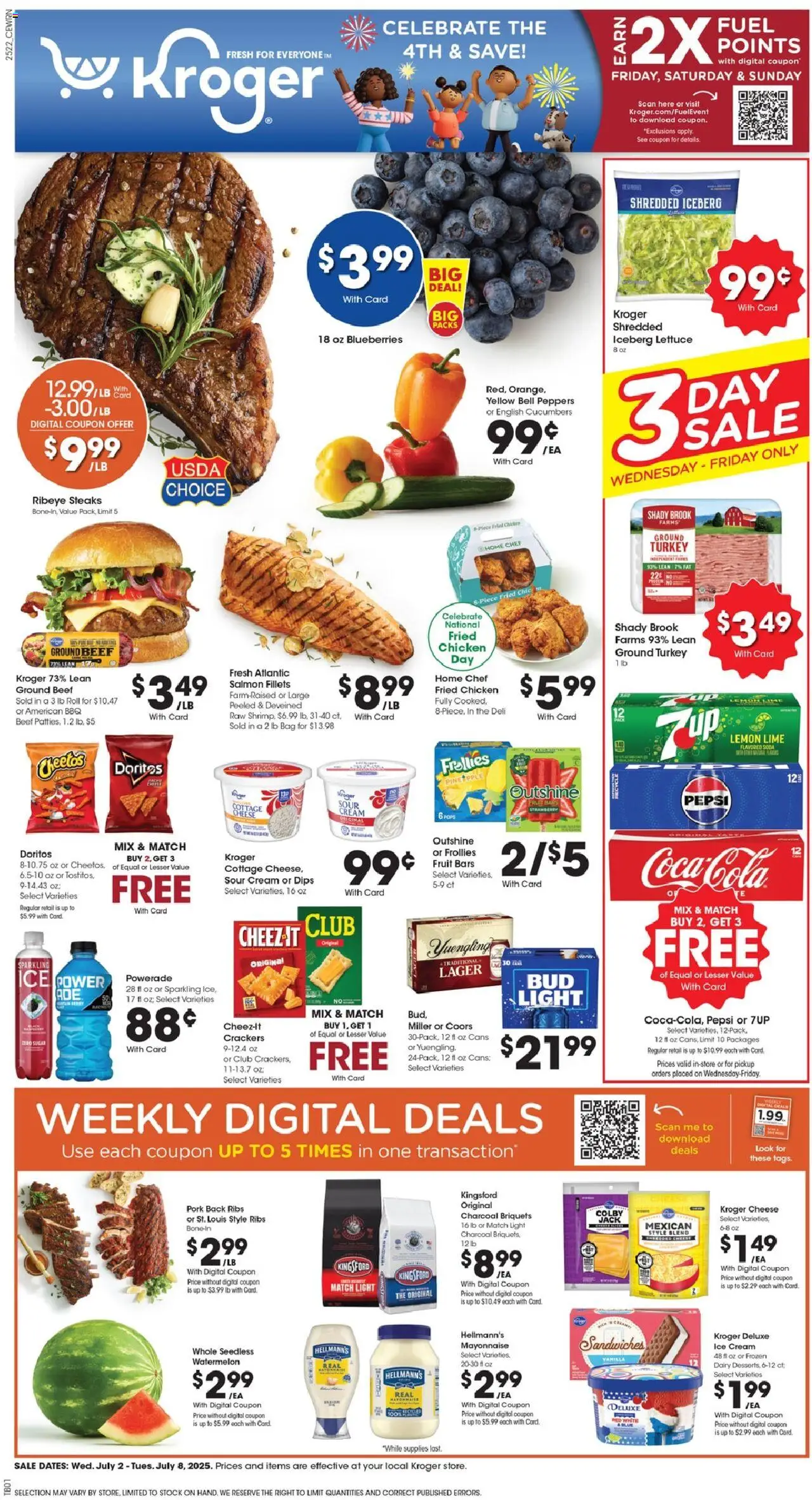 Kroger Weekly Ad - valid from 02.07.2025 | Page: 1 | Products: Lettuce, Cheese, Cucumbers, Lime