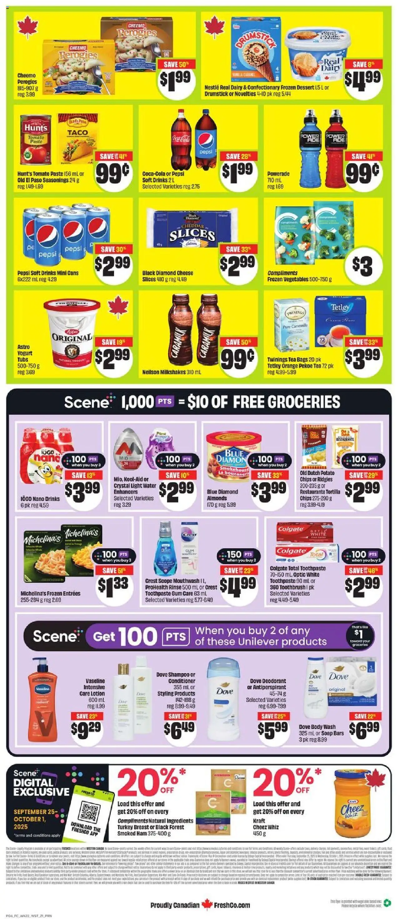FreshCo flyer valid from 25.09.2025 | Page: 2 | Products: Tea, Turkey, Mouthwash, Yogurt
