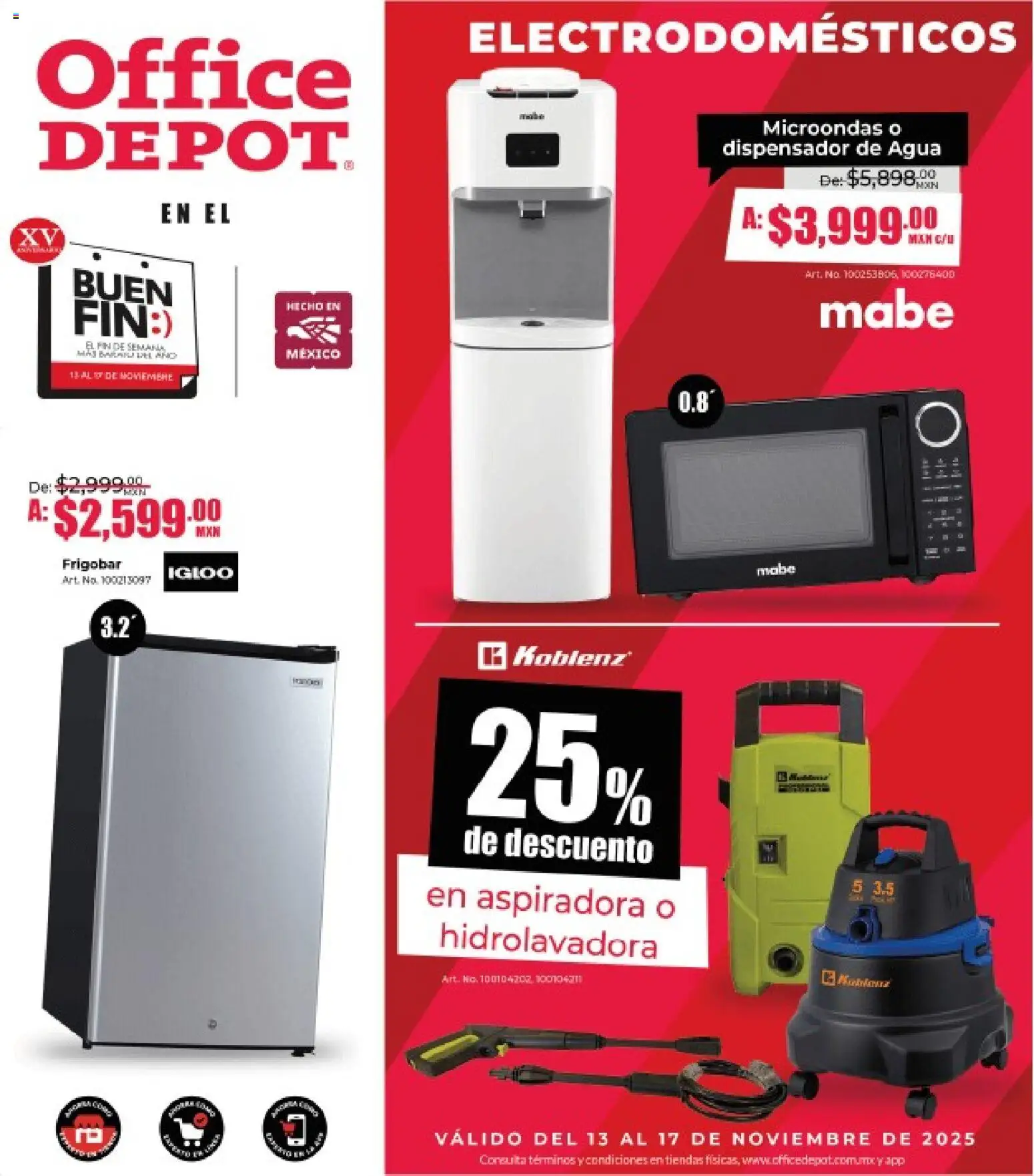 Nuevas ofertas de Office Depot válidas en toda la República Mexicana desde el 13.11.2025. ¡Encuentra las mejores ofertas en Office Depot Buen Fin! | Página: 12 | Productos: Agua, Hidrolavadora, Frigobar, Aspiradora