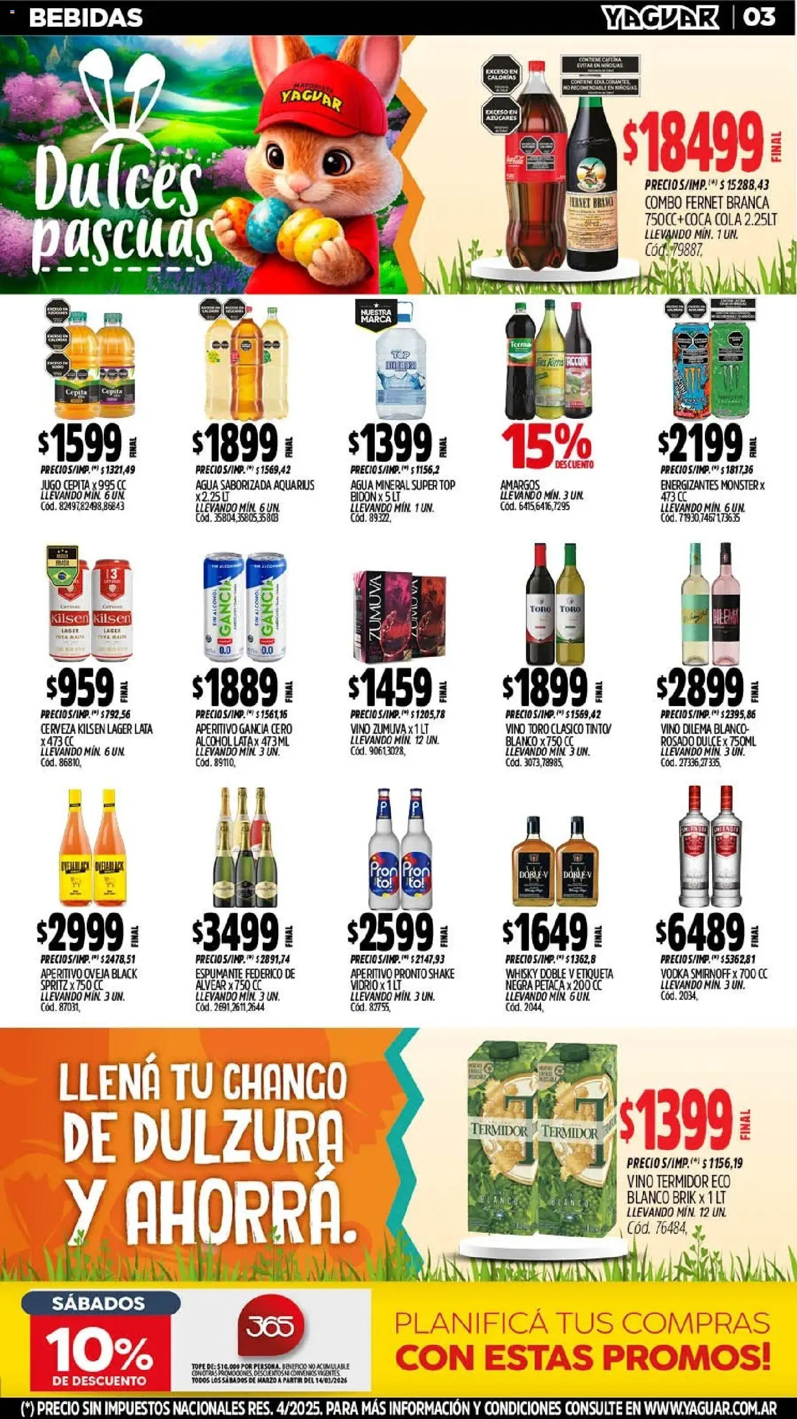Yaguar catálogo │ válido desde el 16.03.2026 | Página: 3 | Productos: Top, Fernet, Jugo, Agua saborizada