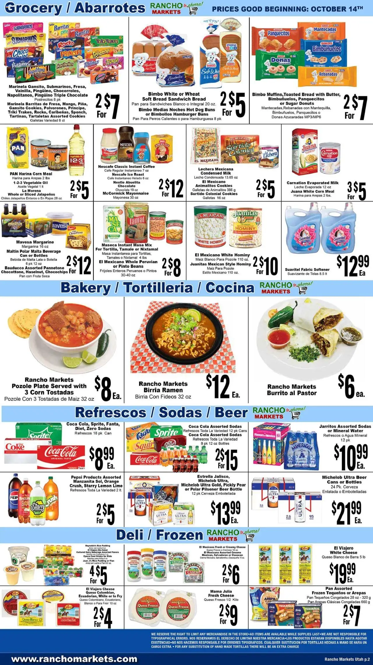 Rancho Markets Weekly Ad - valid from 14.10.2025 | Page: 2 | Products: Oil, Chocolate, Water, Sugar