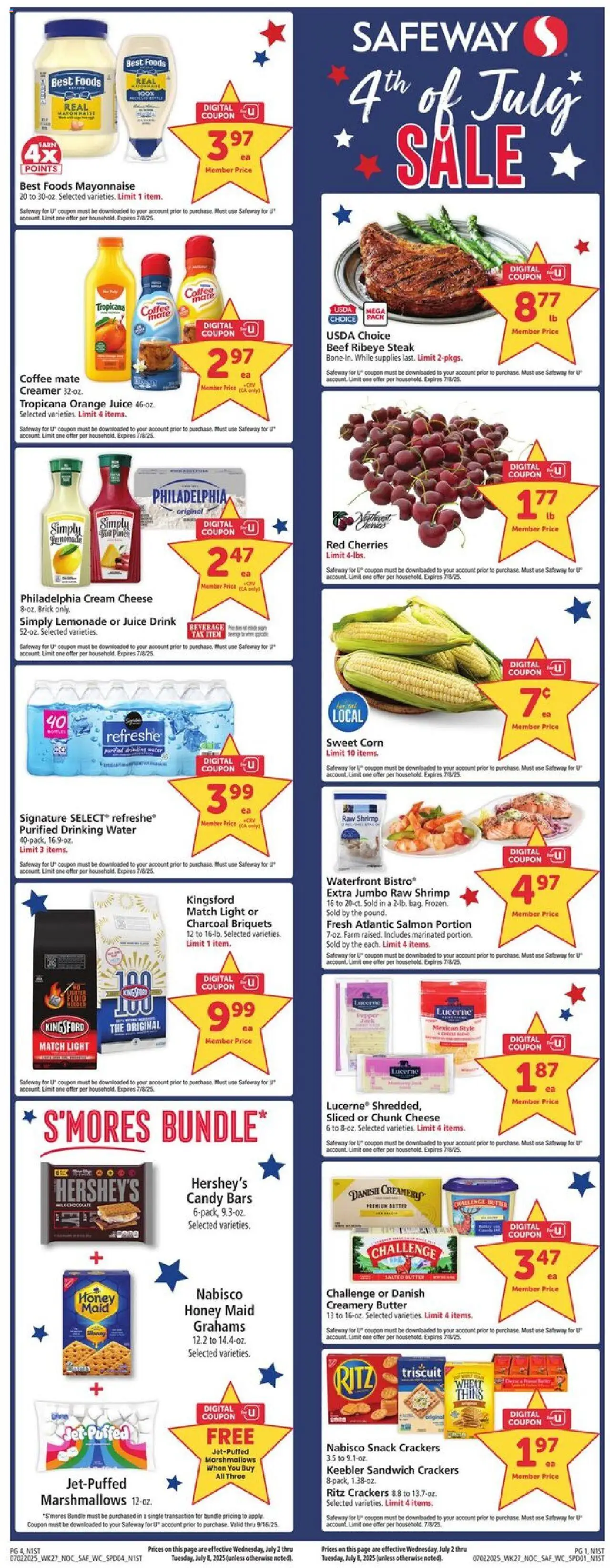 Safeway Weekly Ad - valid from 02.07.2025 | Page: 1 | Products: Corn, Wc, Cream, Water