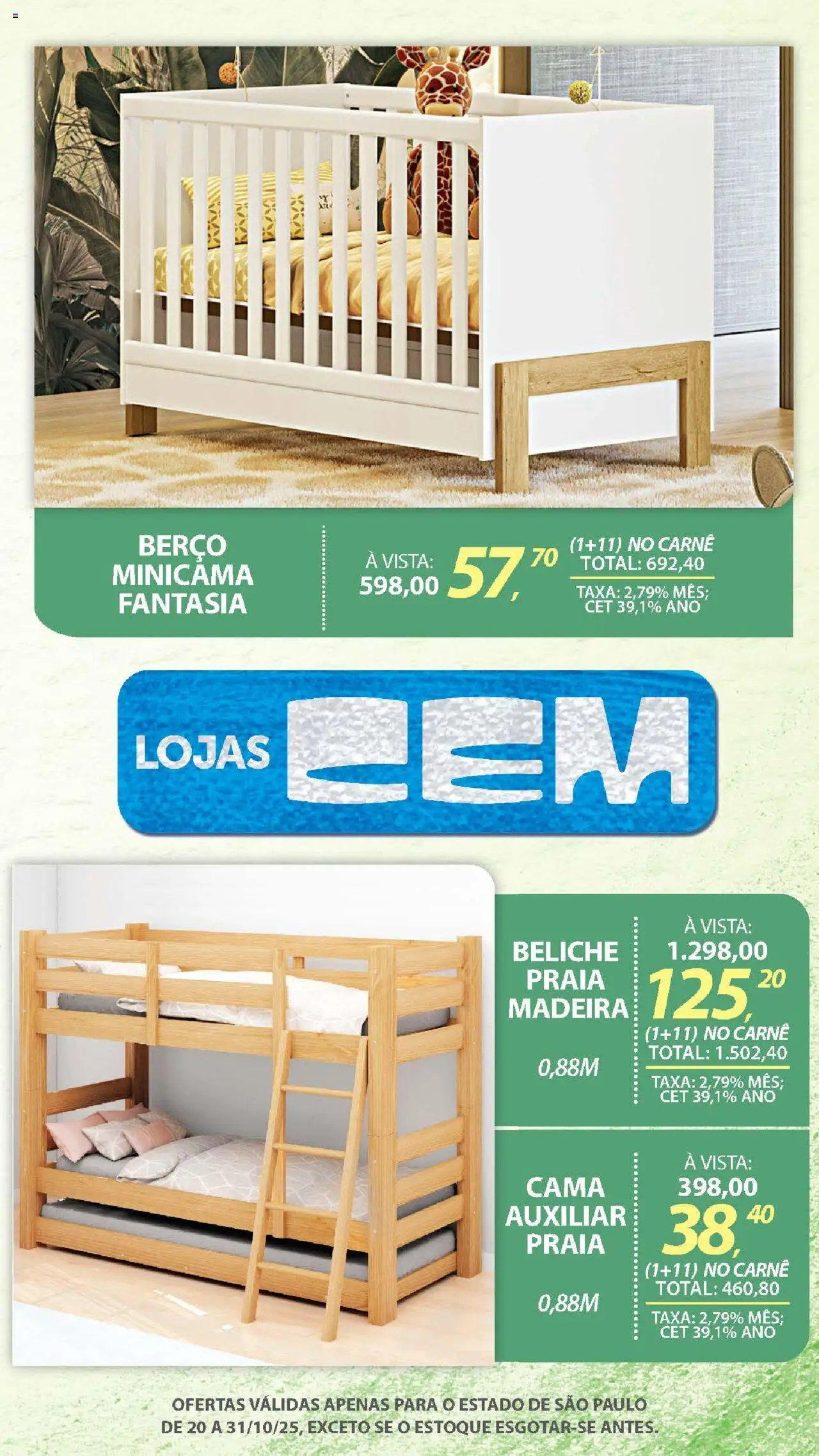 Lojas Cem Folheto - válido de 20.10.2025 | Página: 105 | Produtos: Cama, Fantasia, Berço, Carne