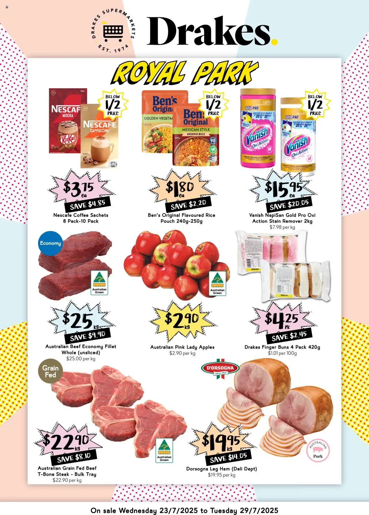 Drakes catalogue - valid from 23.07.2025 | Page: 1 | Products: Rice, Beef, Stain remover, Steak