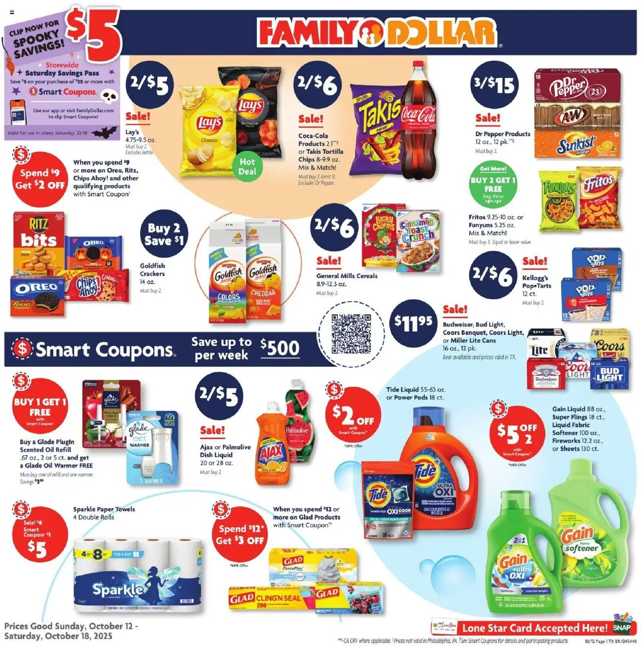 Family Dollar Weekly Ad - valid from 12.10.2025 | Page: 1 | Products: Clip, Beer, Cereals, Chips
