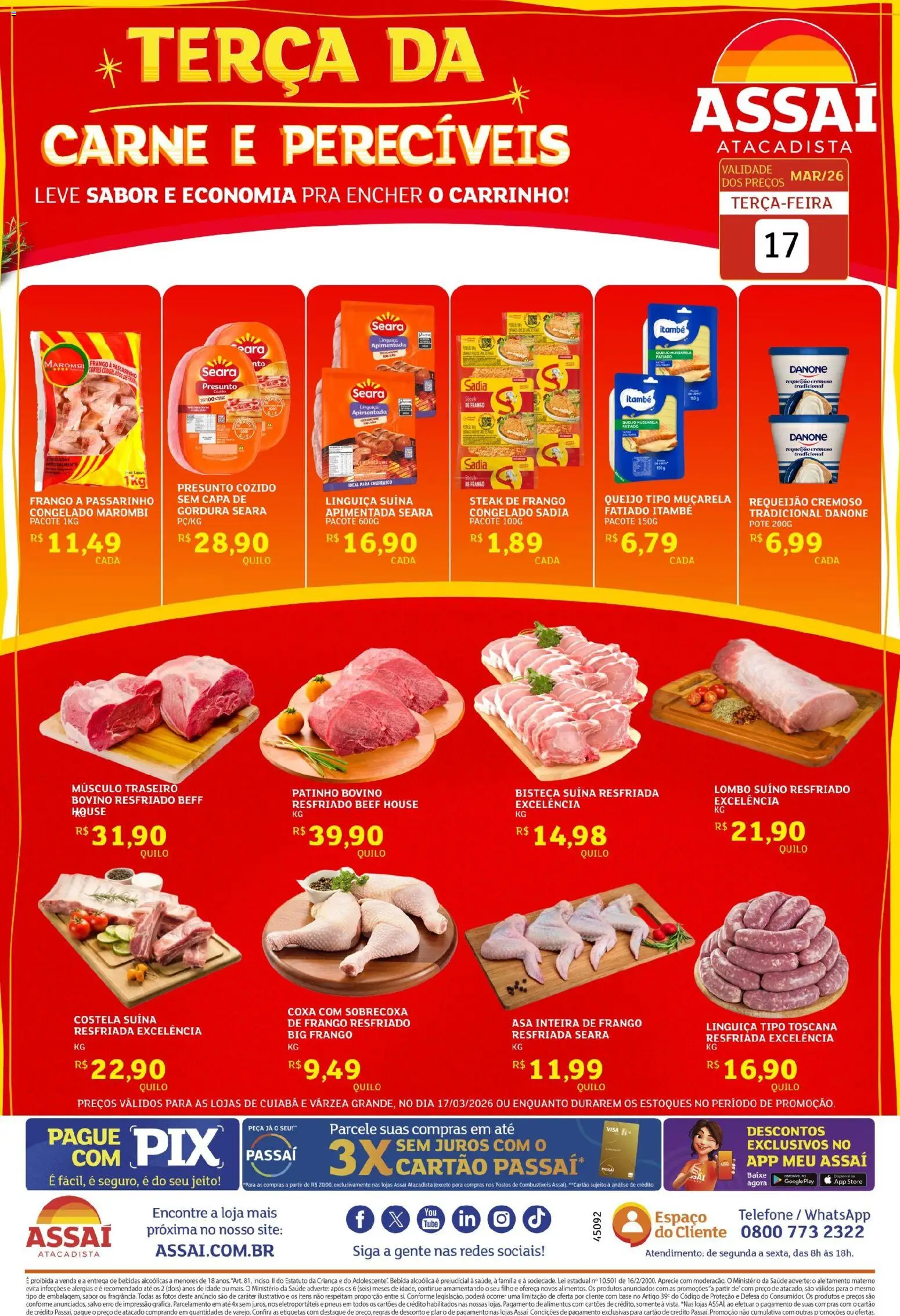 Assaí Atacadista Folheto - válido de 17.03.2026 | Página: 1 | Produtos: Queijo, Presunto, Base, Telefone