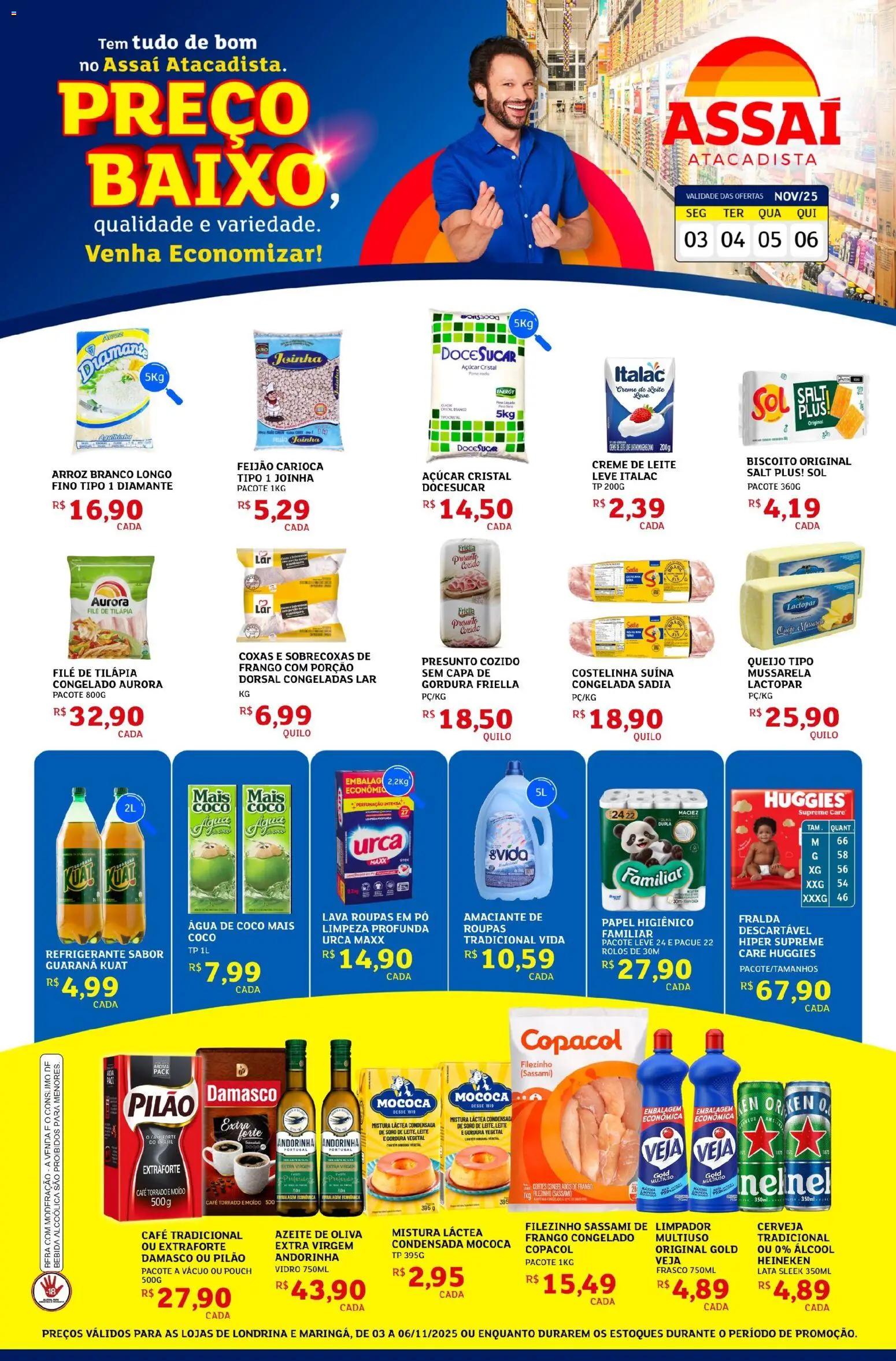 Assaí Atacadista Folheto - válido de 03.11.2025 | Página: 1 | Produtos: Pó, Cerveja, Frango, Filé de tilápia