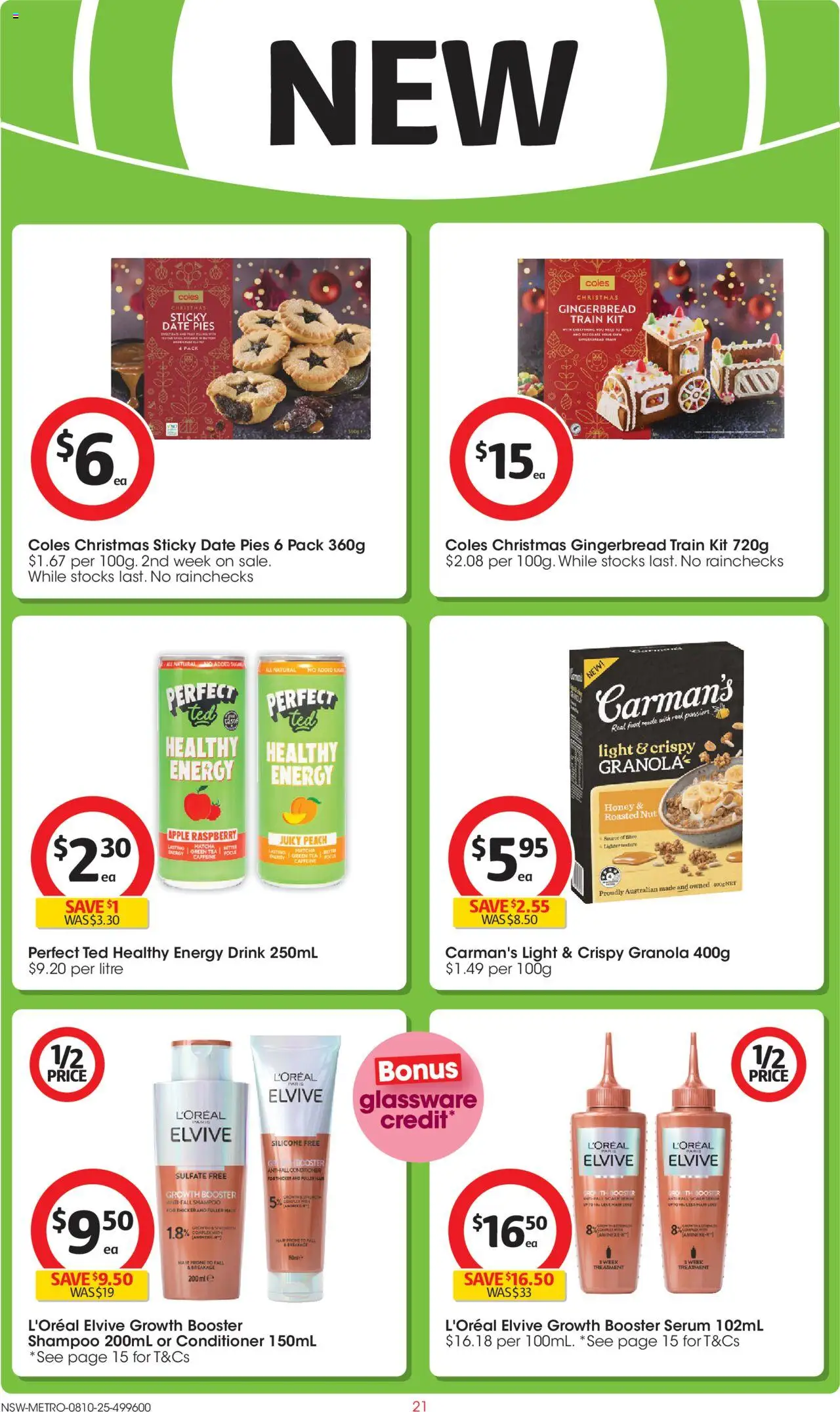 Coles catalogue - valid from 08.10.2025 | Page: 21 | Products: Energy drink, Granola, Date, Raspberry