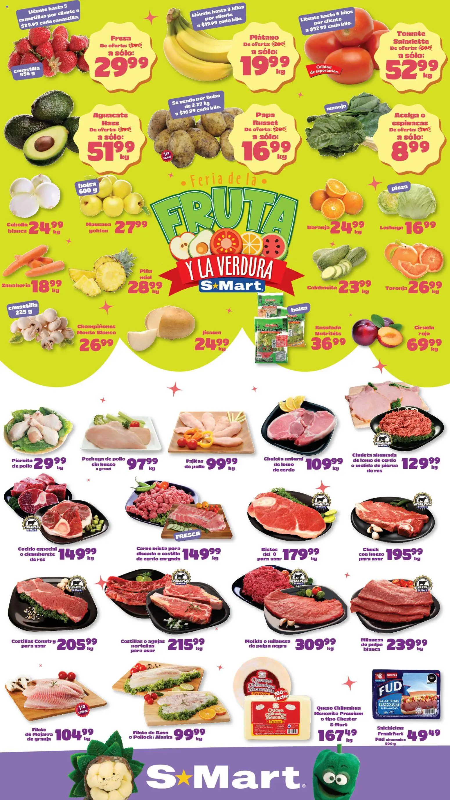 Nuevas ofertas de S-Mart válidas en toda la República Mexicana desde el 07.04.2026. ¡Encuentra las mejores ofertas en S-Mart folleto Monterrey! | Página: 1 | Productos: Acelga, Milanesa, Lechuga, Short