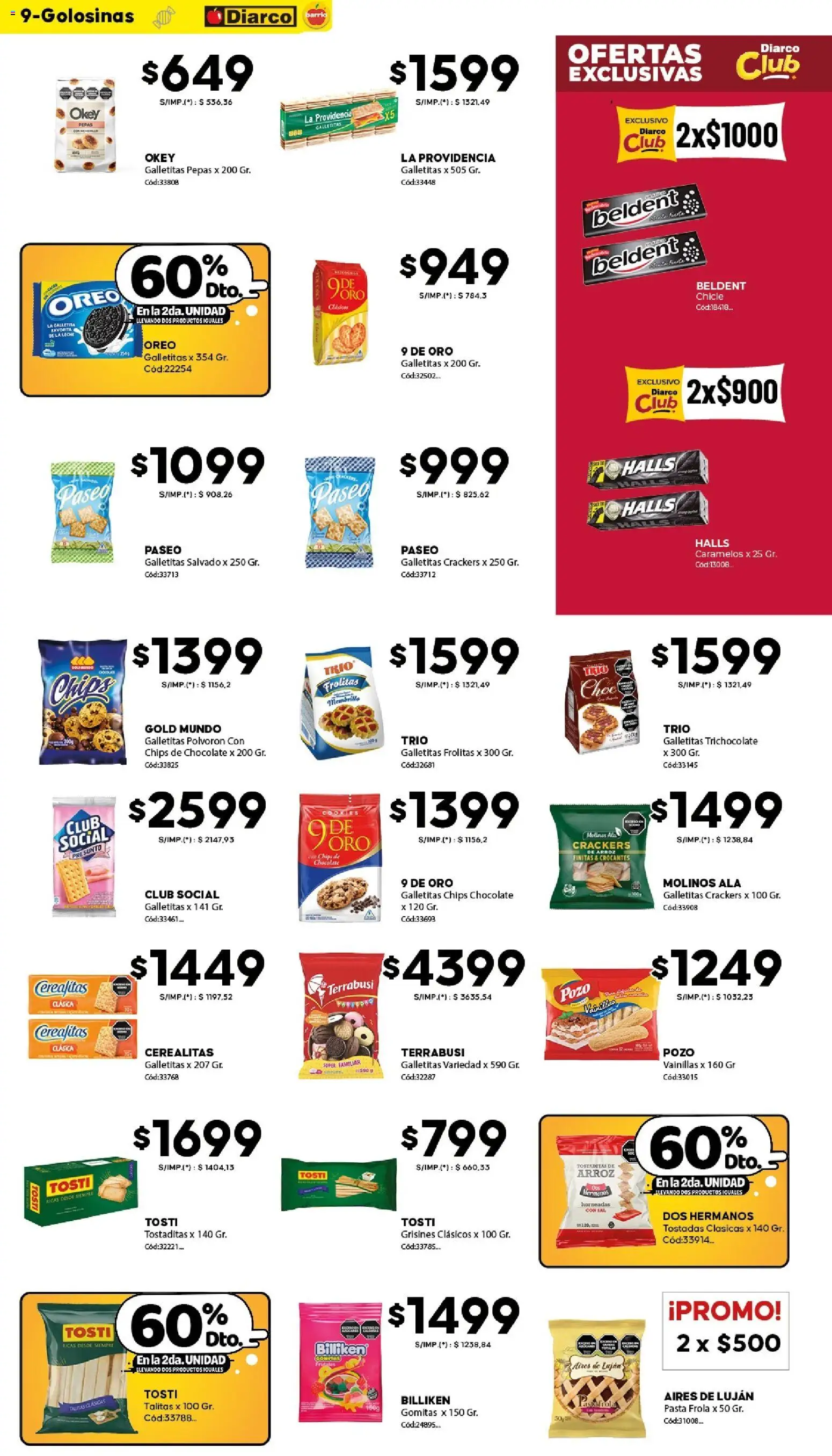 Diarco - Ofertas Diarco Barrio │ válido desde el 20.04.2026 | Página: 9 | Productos: Galletitas, Chocolate, Arroz, Pasta