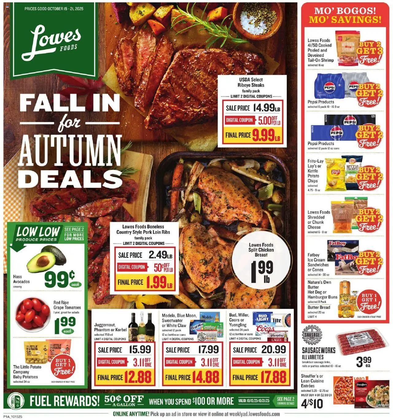 Lowes Foods Weekly Ad - NC - valid from 15.10.2025 | Page: 1 | Products: Butter, Pork, Cream, Potatoes