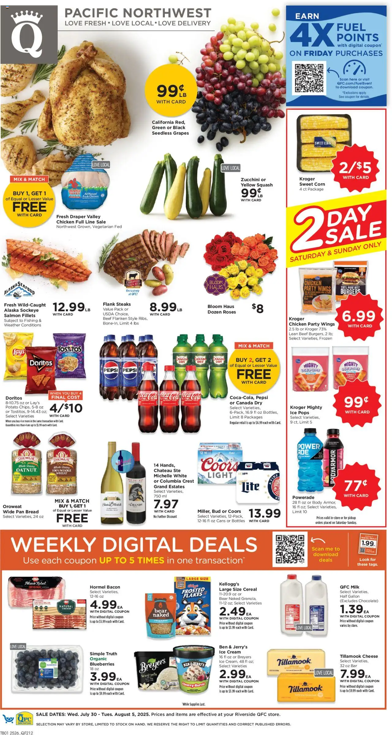 QFC Weekly Ad - WA - valid from 30.07.2025 | Page: 1 | Products: Squash, Pan, Chocolate, Beef