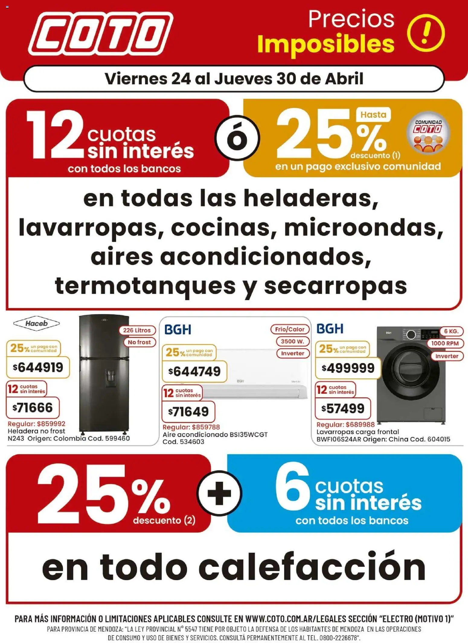 Coto - Electro Motivo C │ válido desde el 24.04.2026 | Página: 1 | Productos: Aire acondicionado, Lavarropas, Heladera
