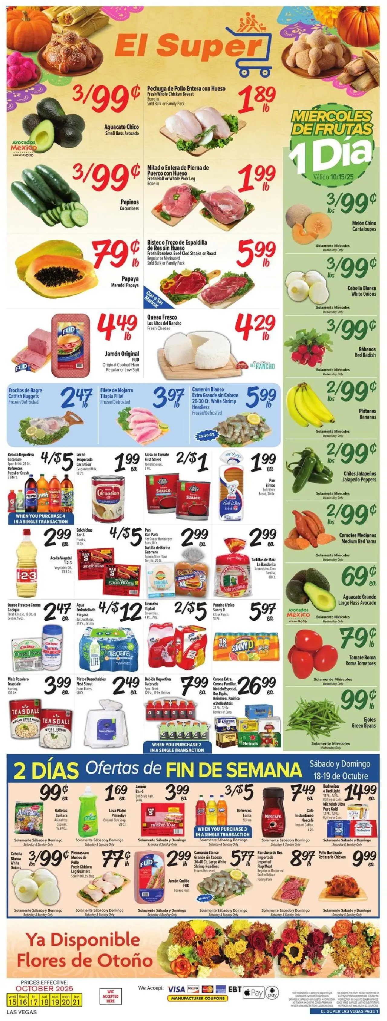 El Super Weekly Ad - NV - valid from 15.10.2025 | Page: 1 | Products: Jalapeno peppers, Tomatoes, Cucumbers, Bag