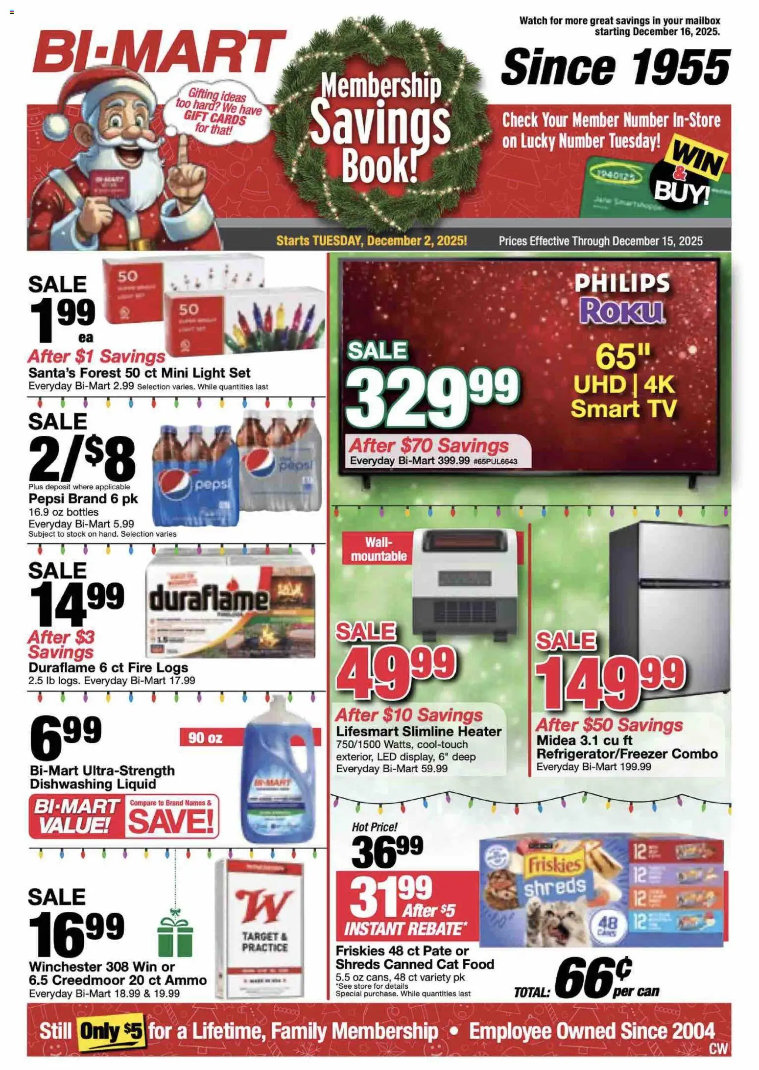 Bi-Mart Membership Savings Book - valid from 02.12.2025 | Page: 1 | Products: Cat Food, Watch, Tv, Ammo