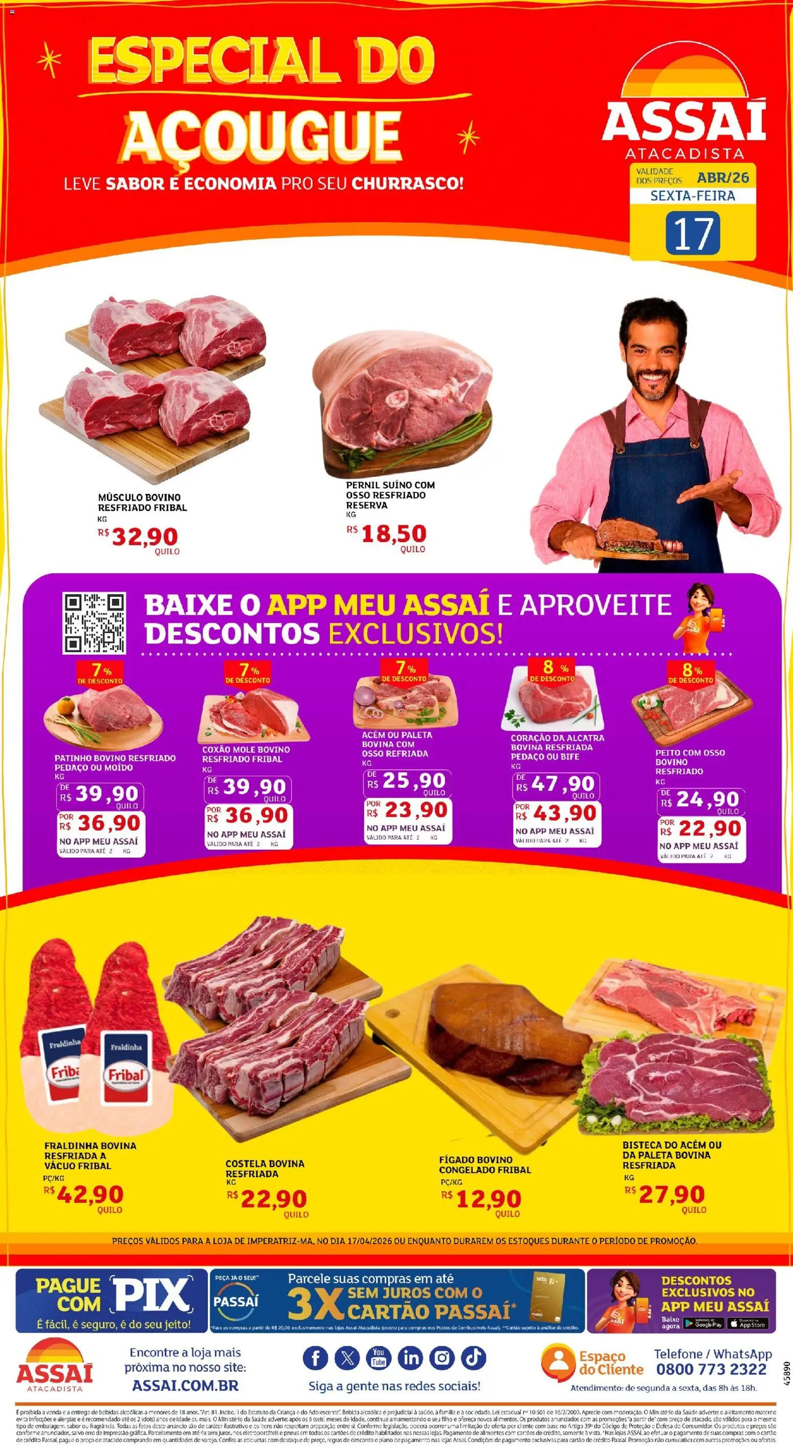 Assaí Atacadista Folheto - válido de 17.04.2026 | Página: 1 | Produtos: Fraldinha, Pernil, Pneus, Base