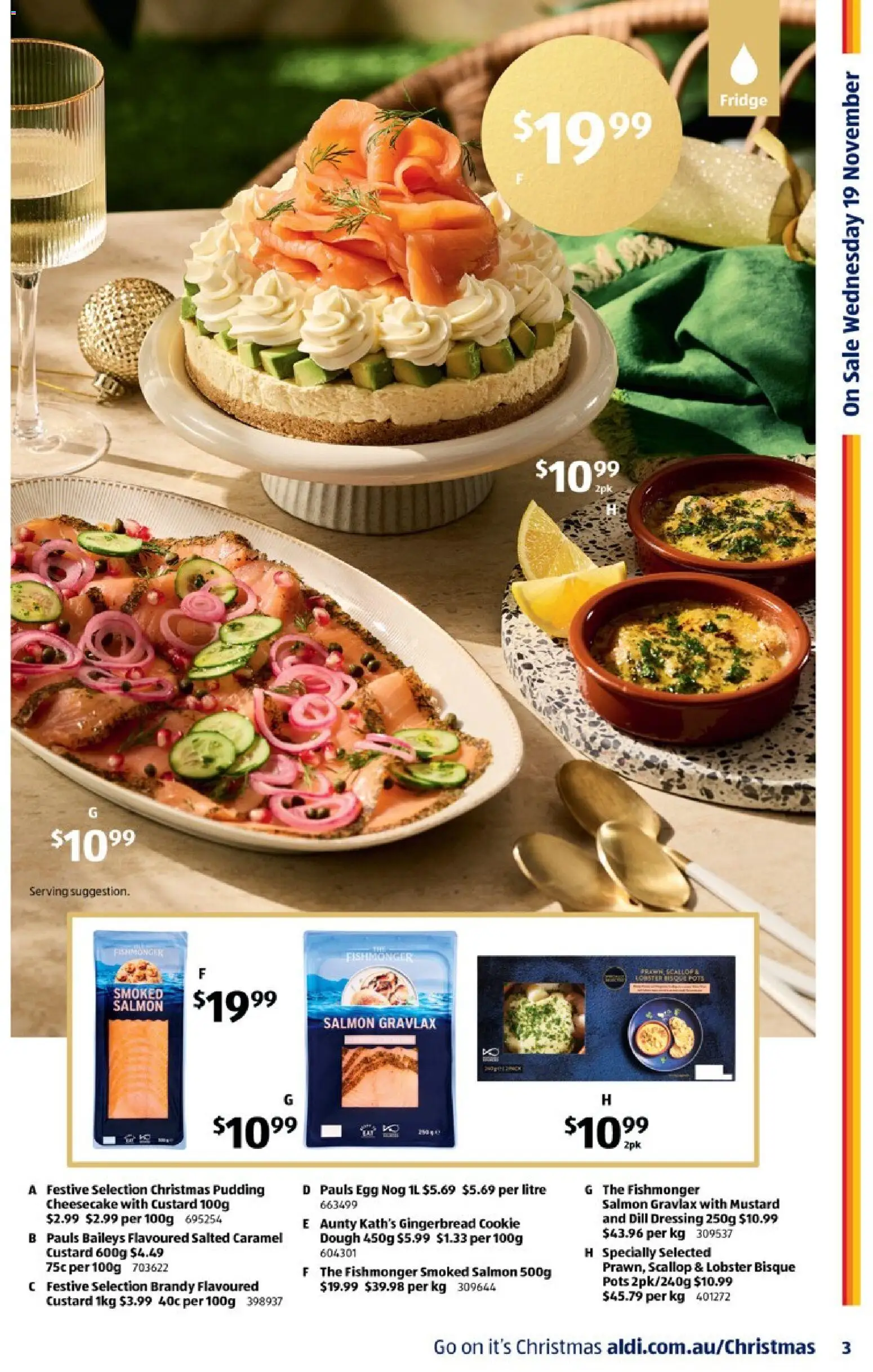 Aldi catalogue - valid from 19.11.2025 | Page: 3 | Products: Lobster, Pudding, Salmon, Fridge