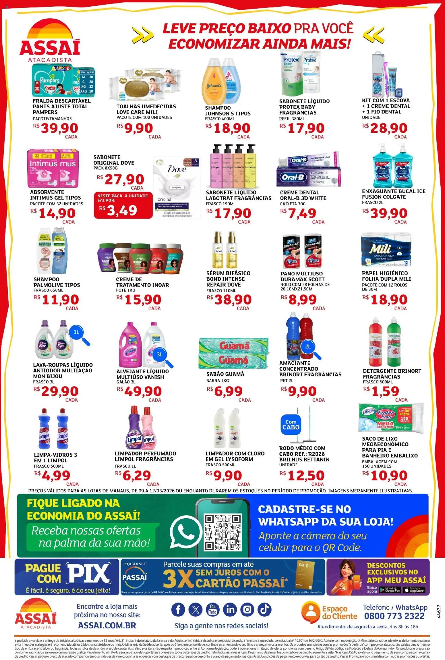 Assaí Atacadista Folheto - válido de 09.03.2026 | Página: 4 | Produtos: Enxaguante bucal, Pia, Absorvente, Sabonete líquido