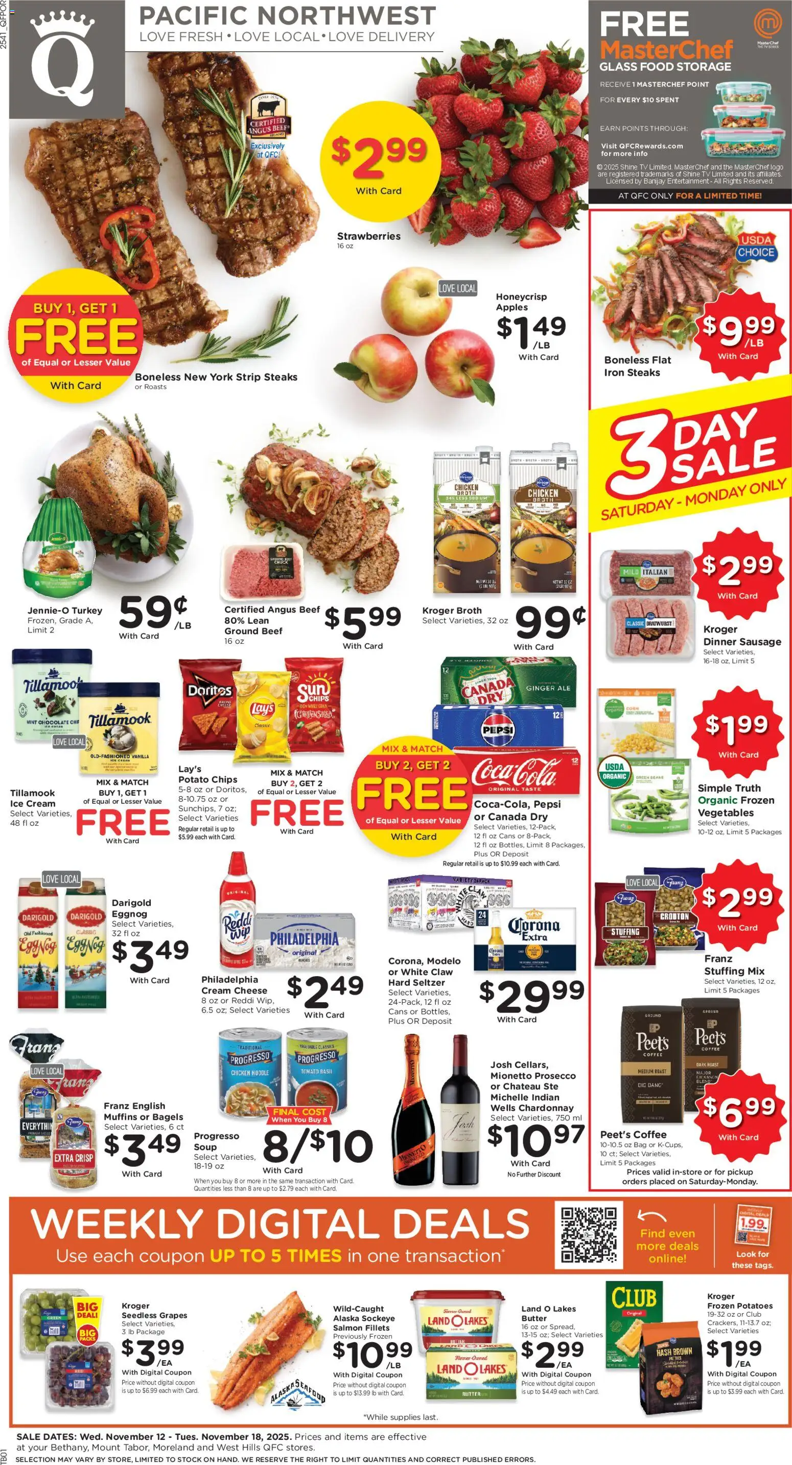 QFC Weekly Ad - OR - valid from 12.11.2025 | Page: 1 | Products: Coffee, Ice cream, Grapes, Iron