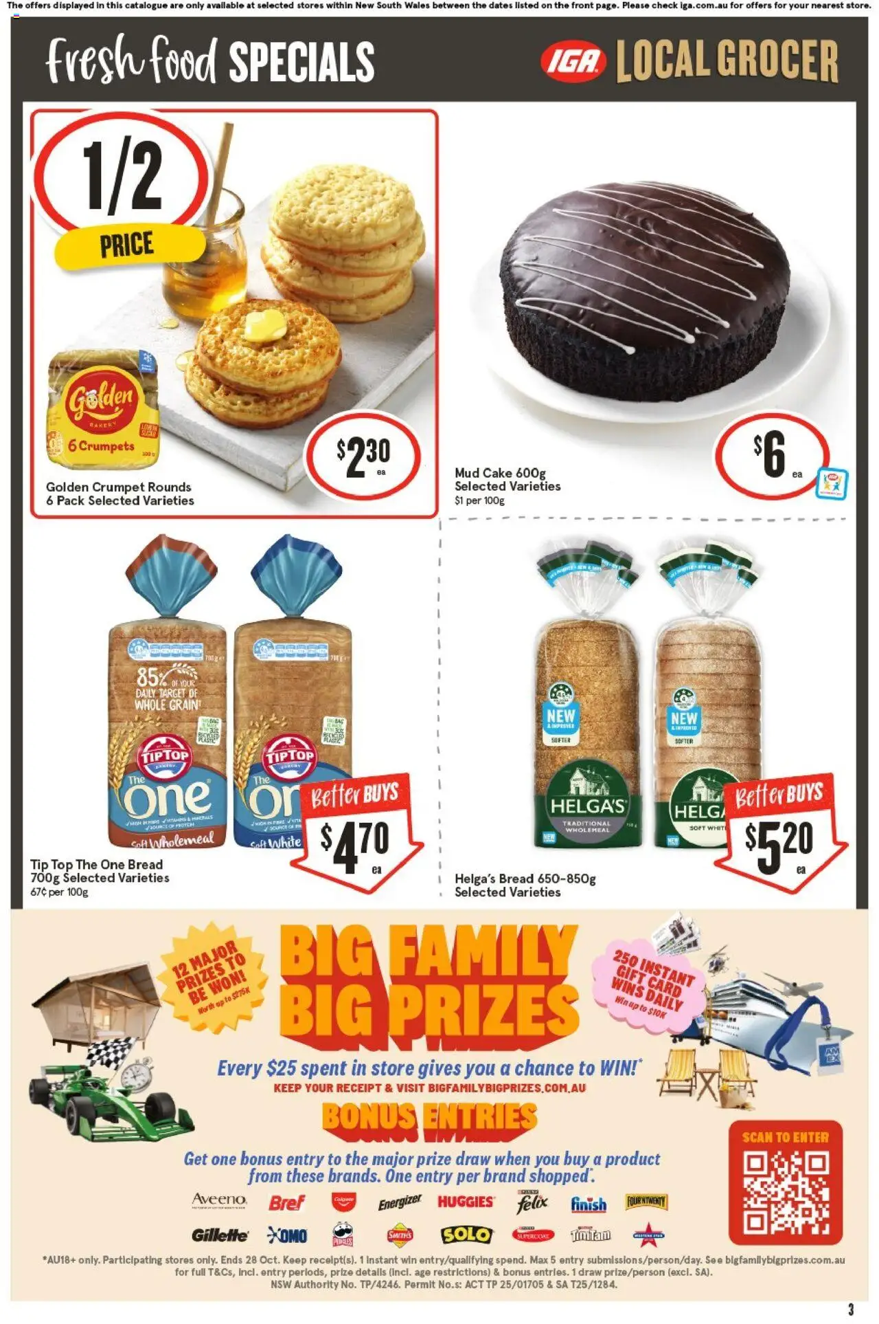 IGA catalogue - valid from 08.10.2025 | Page: 3 | Products: Crumpets, Bread, Bakery