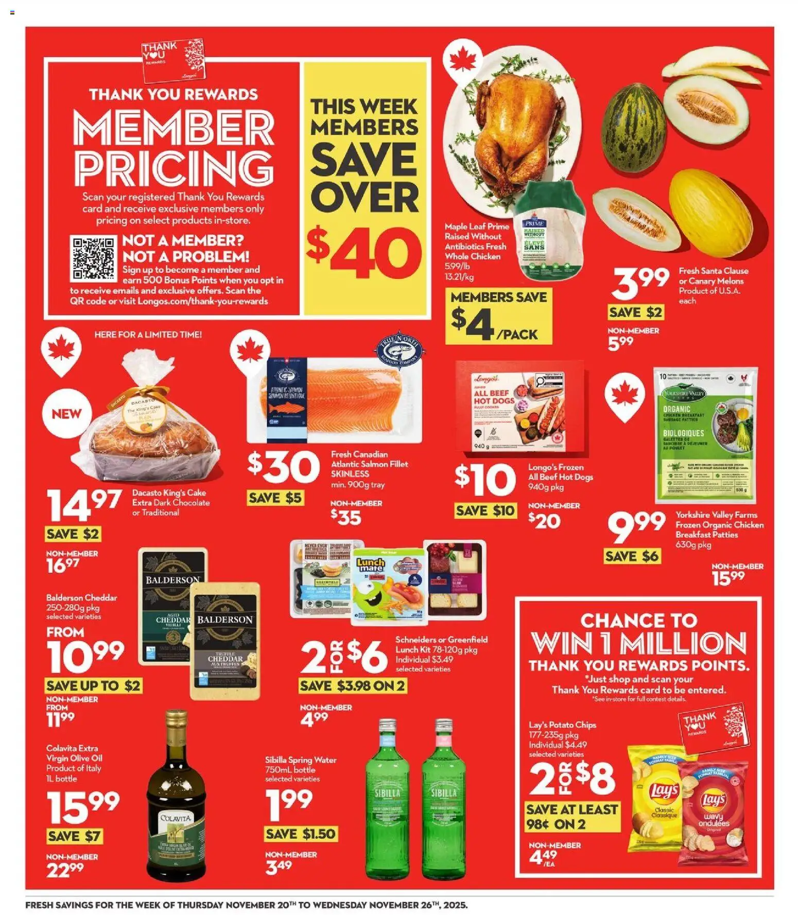 Longo's flyer valid from 20.11.2025 | Page: 4 | Products: Beef, Chips, Oil, Chicken
