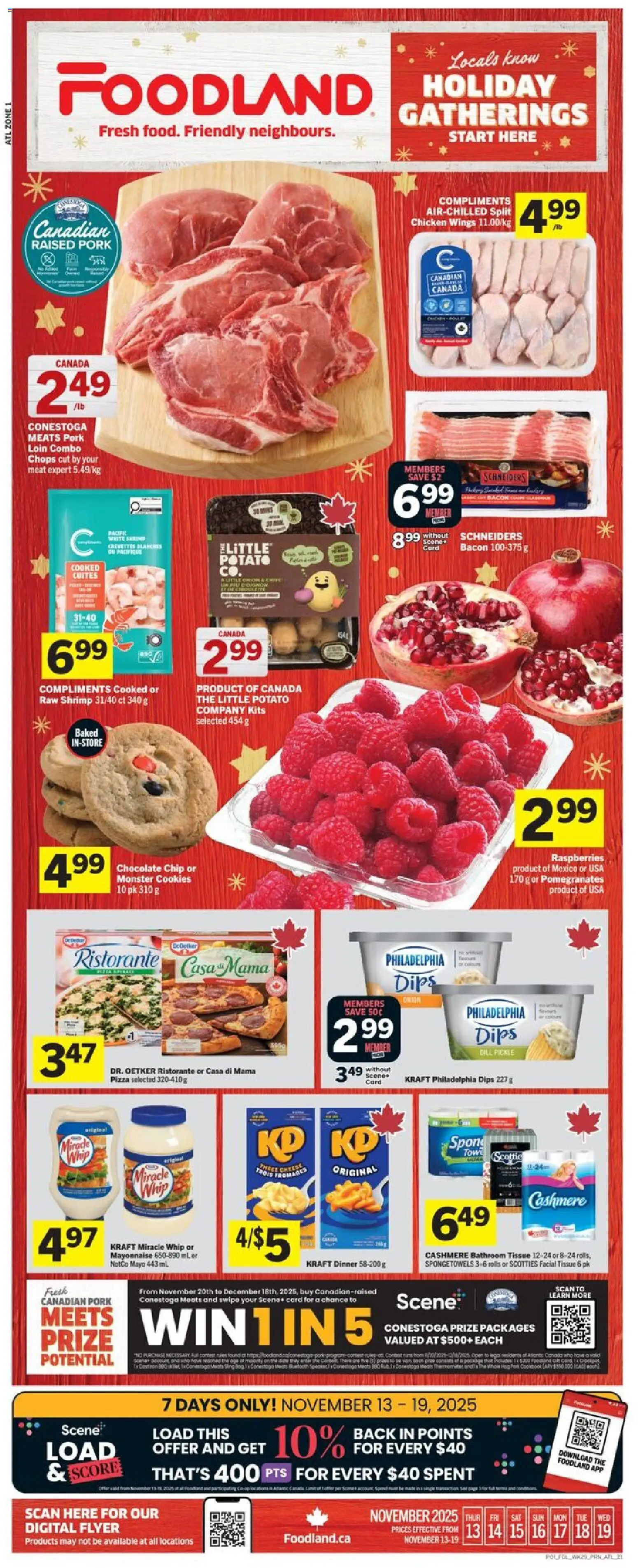 Foodland flyer valid from 13.11.2025 | Page: 1 | Products: Cookies, Pizza, Chicken, Pork