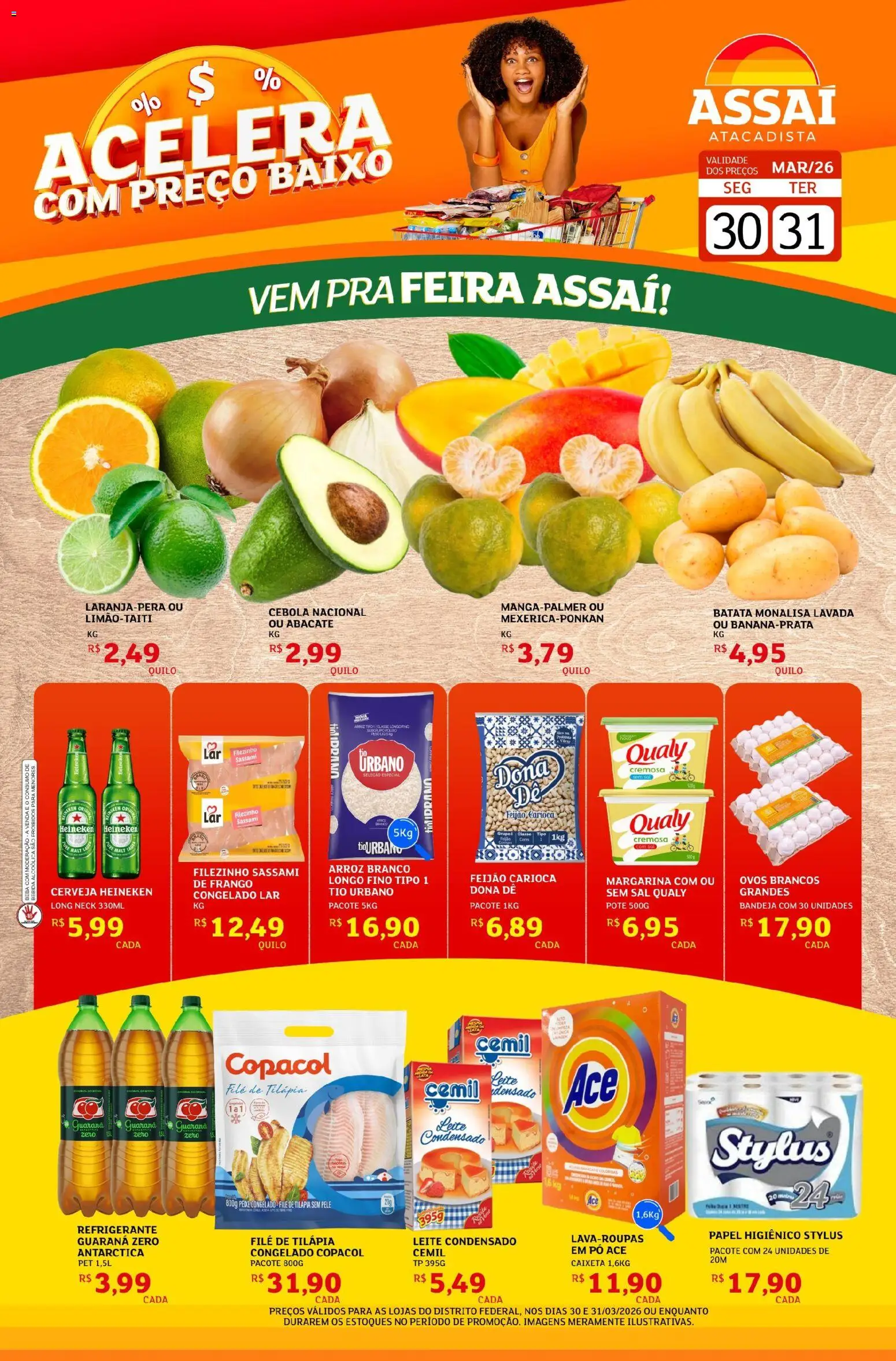 Assaí Atacadista Folheto - válido de 30.03.2026 | Página: 1 | Produtos: Ovos, Heineken, Filé de tilápia, Margarina