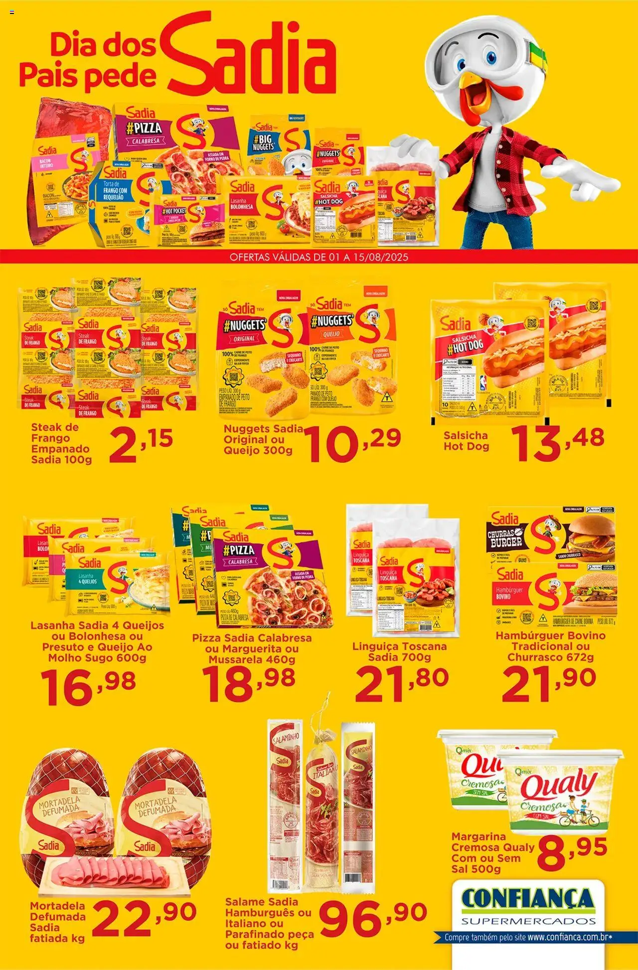 Confiança Folheto - válido de 01.08.2025 | Página: 1 | Produtos: Salsicha, Salame, Pizza, Sal